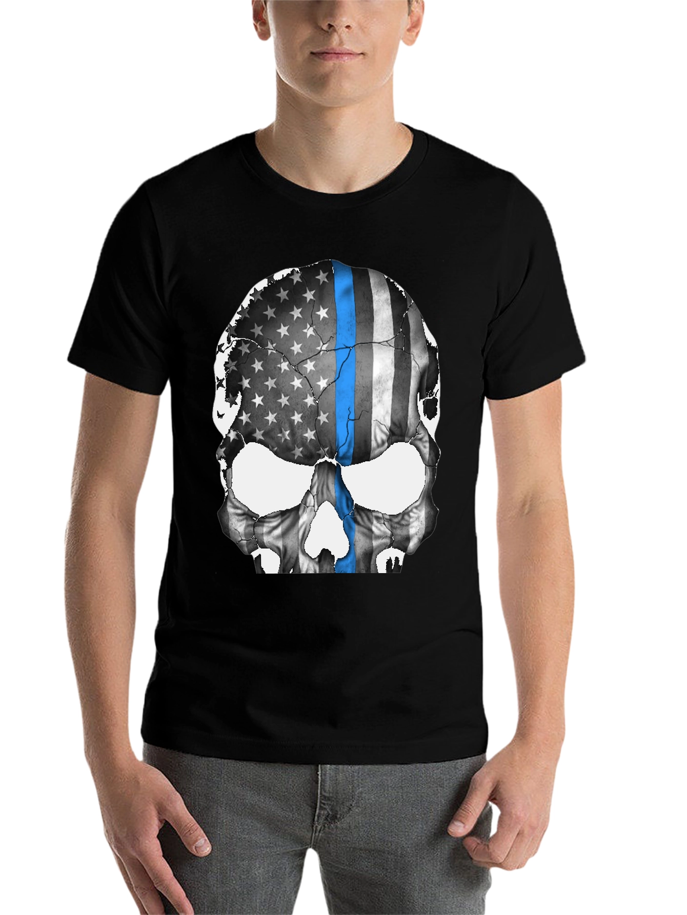 Black Skull Flag Graphic Tee - Thin Blue Line Support view 7