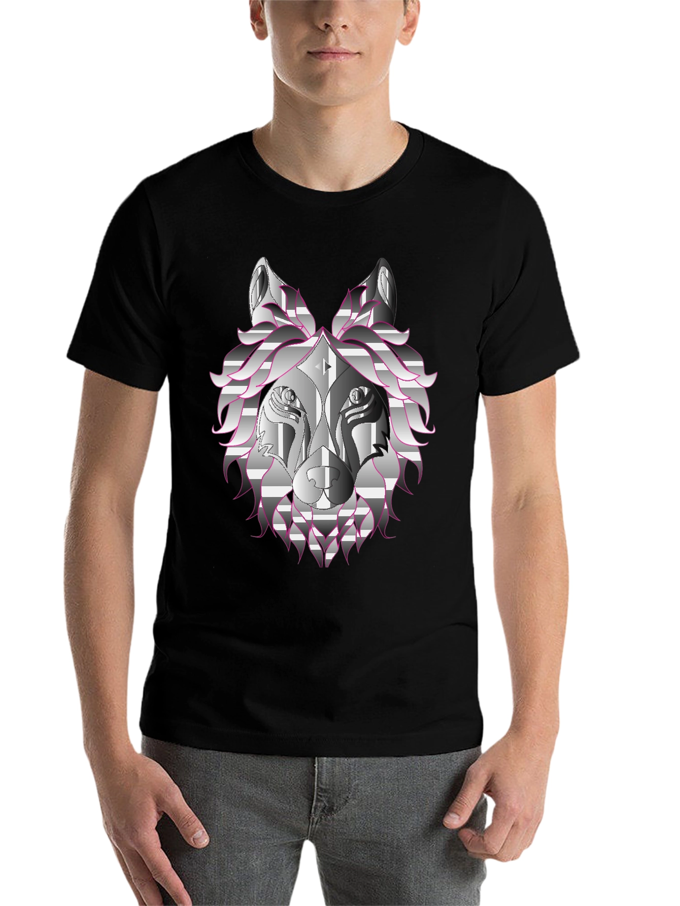 Black Geometric Wolf Graphic Tee - Black view 7