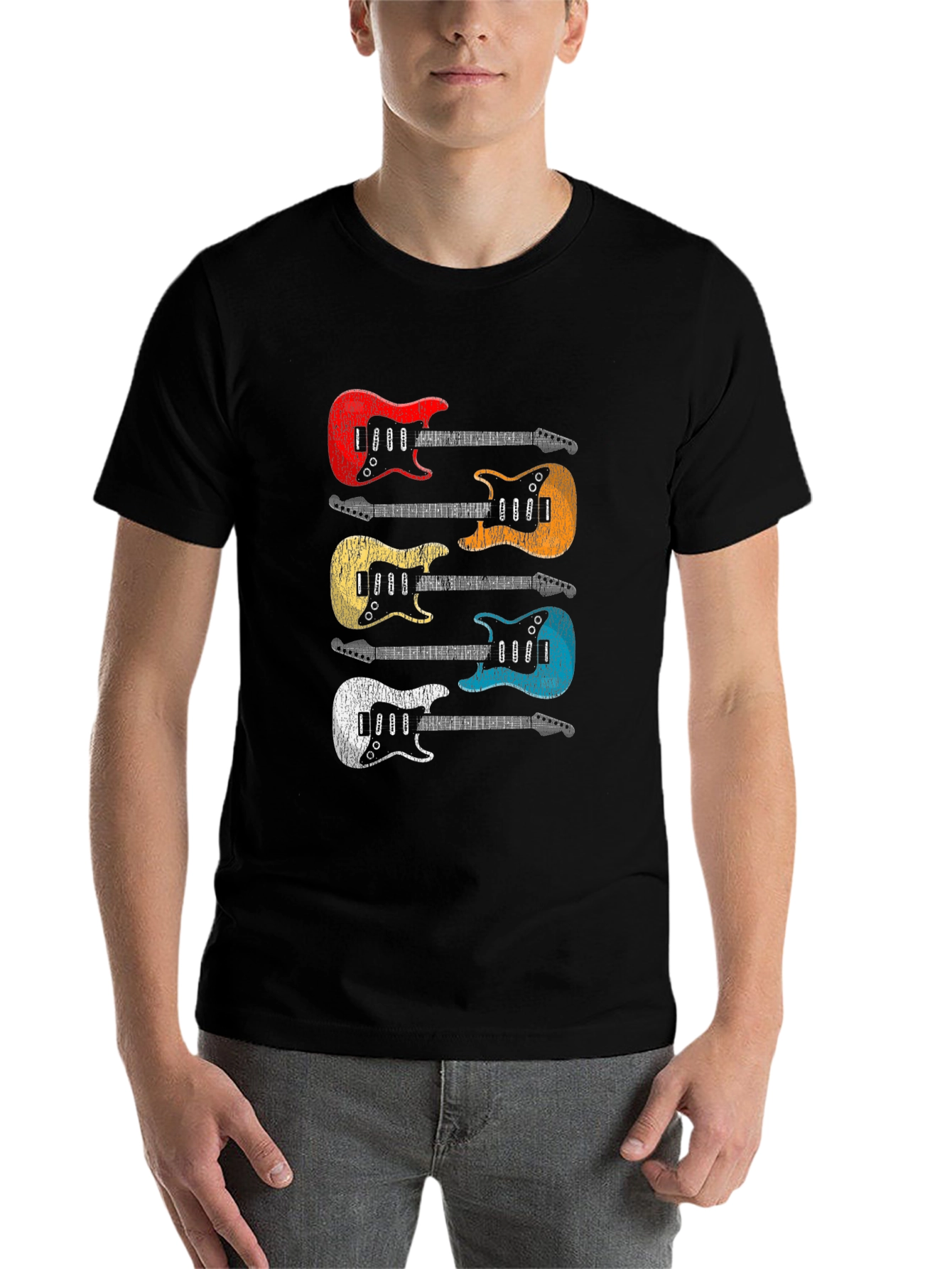 Black Retro Guitar T-Shirt - Colorful Music Tee view 7