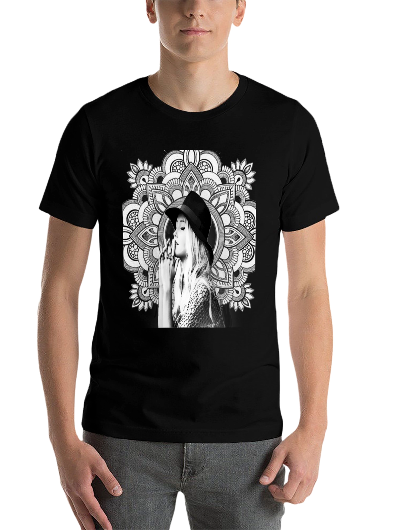 Black Black T-Shirt with Artistic Mandala Design view 7