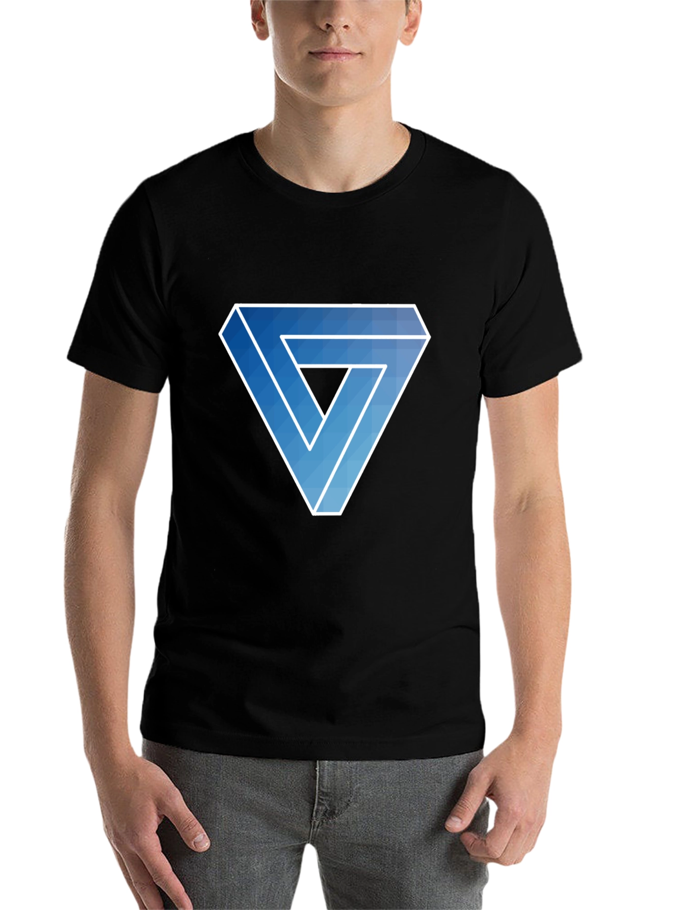 Black Impossible Triangle Graphic Tee - Optical Illusion Design view 7