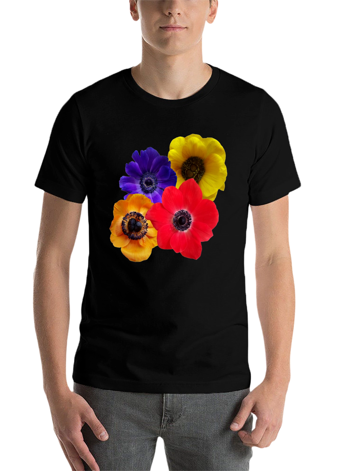 Black Floral Anemone T-Shirt view 7