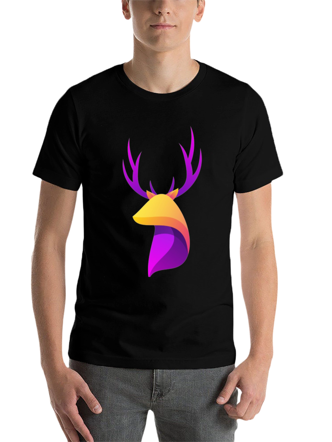 Black Stylish Deer Graphic T-Shirt - Modern Design view 7