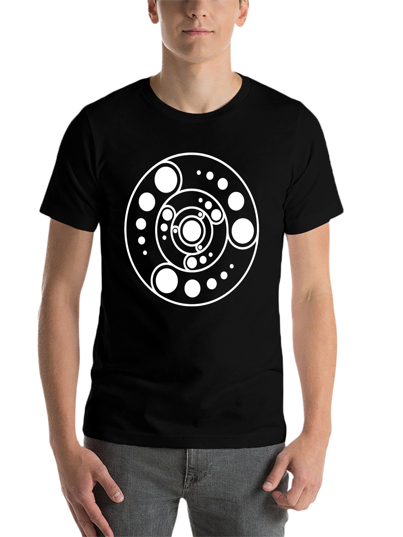 Black Geometric Circle Graphic Black T-Shirt view 7