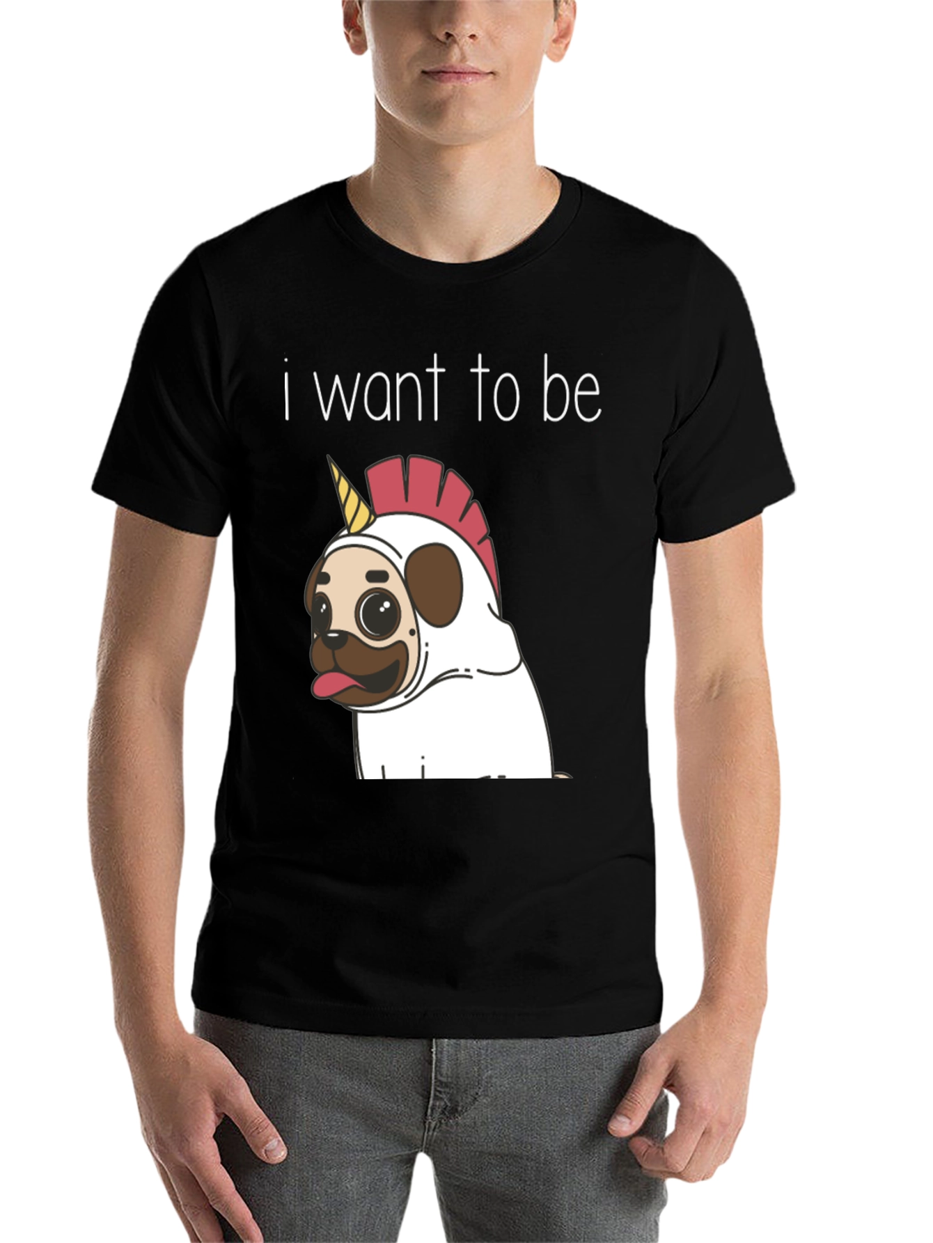 Black Funny Pug Unicorn T-Shirt - I Want To Be view 7