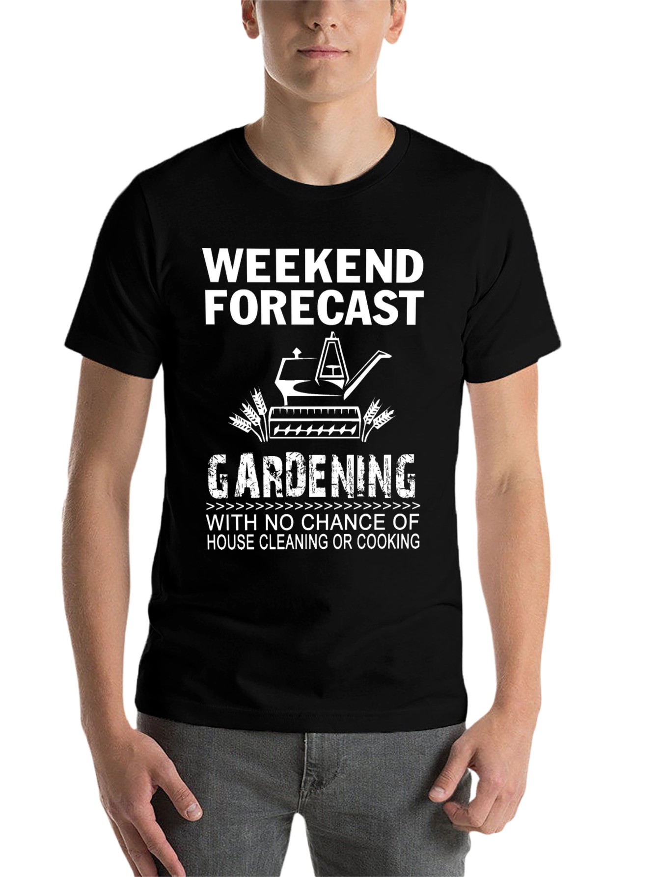 Black Gardening Weekend Forecast T-Shirt view 7