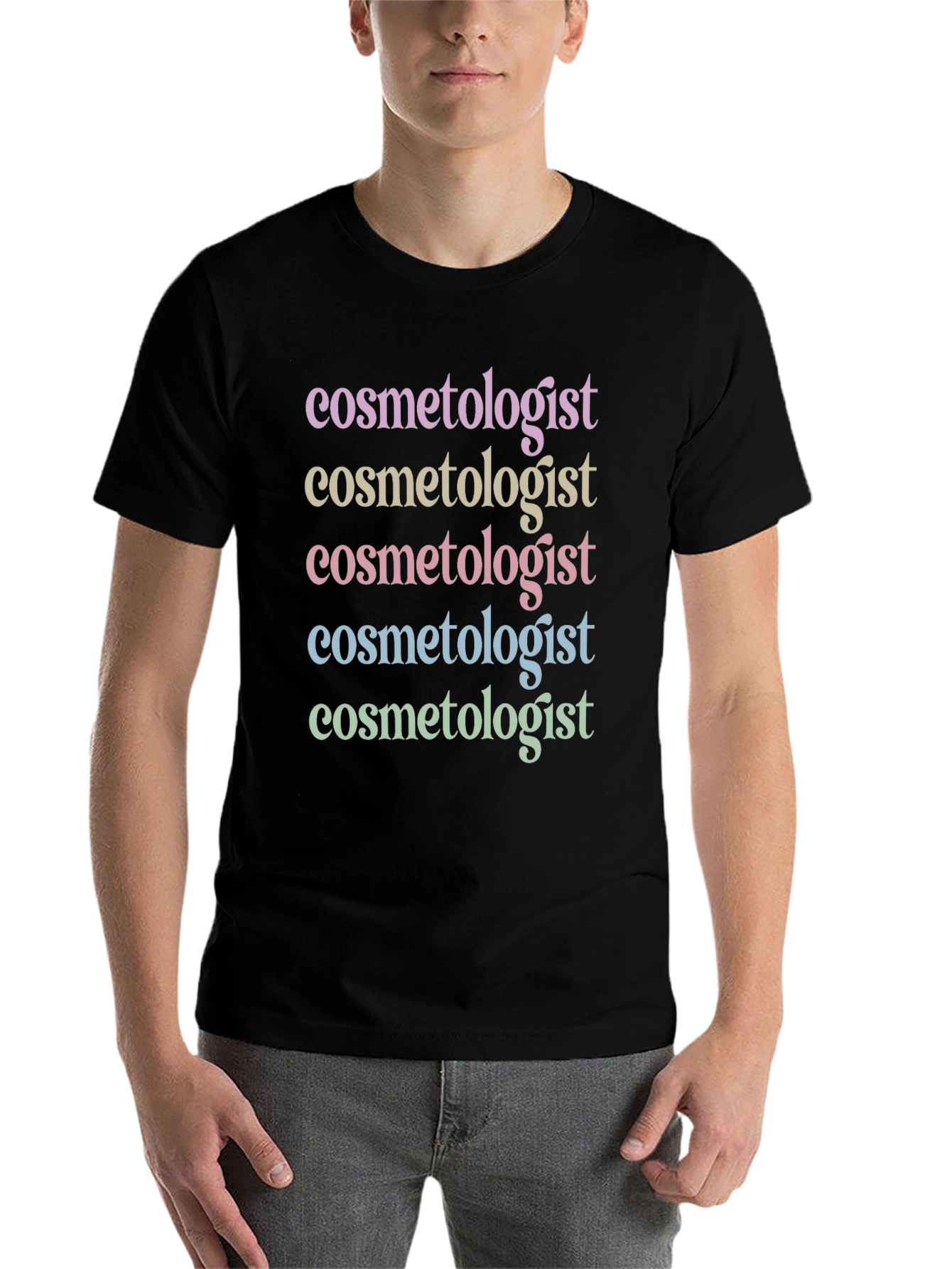 Black Cosmetologist Stacked Text T-Shirt view 7