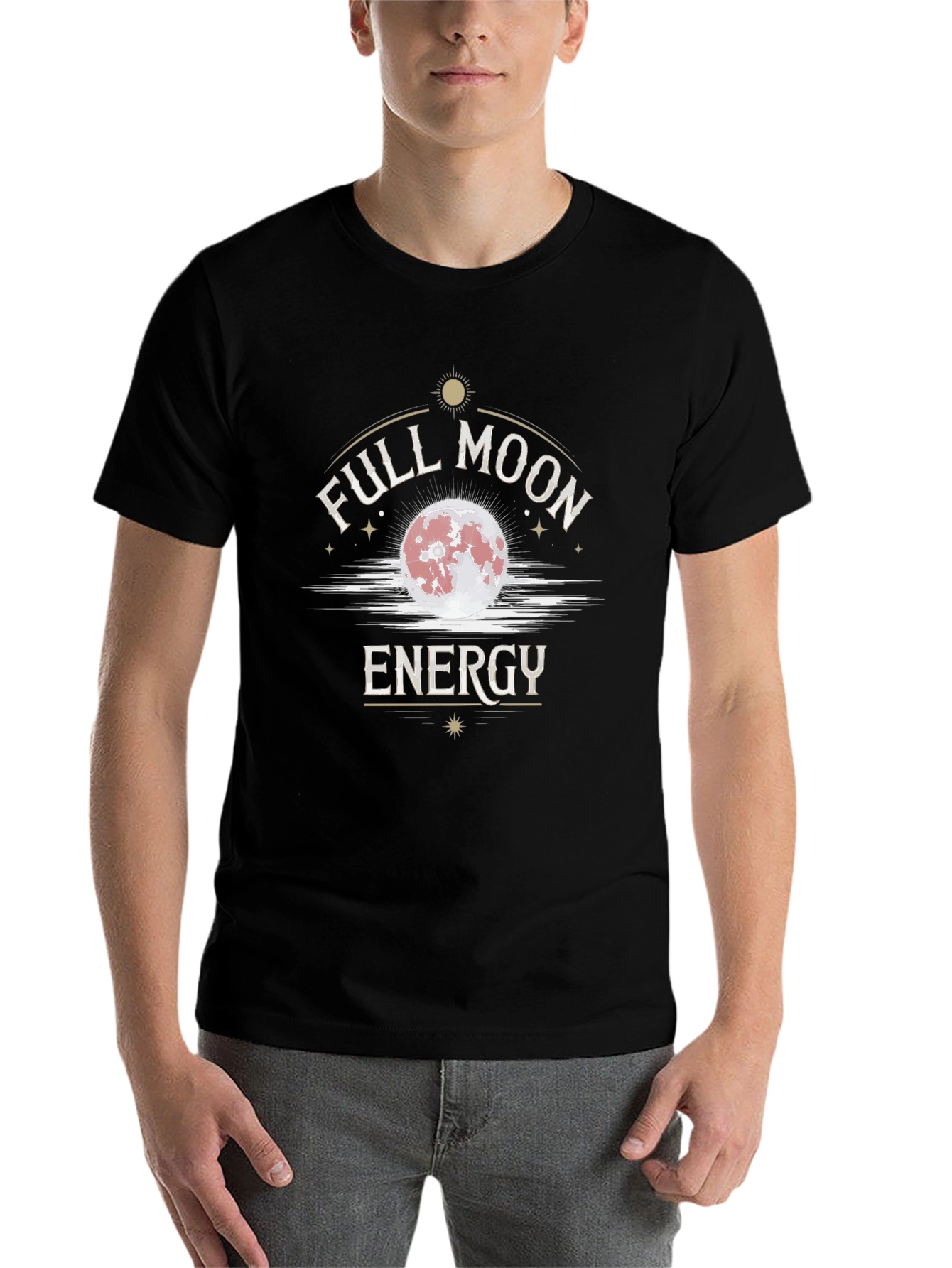 Black Full Moon Energy Graphic T-Shirt - Black Cotton Tee view 7
