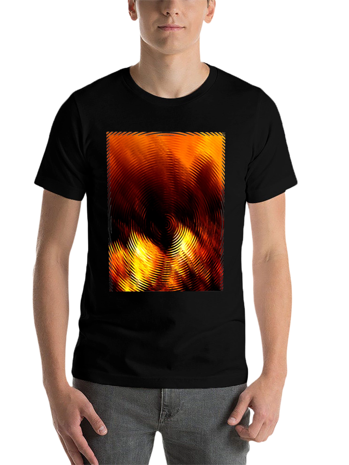 Black Fiery Abstract Ripple Print Black T-Shirt view 7