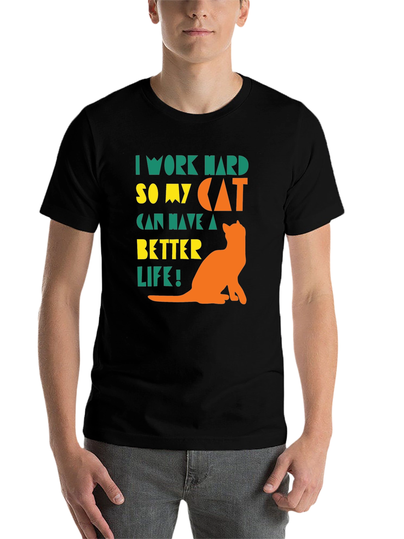 Black I Work Hard for My Cat T-Shirt view 7