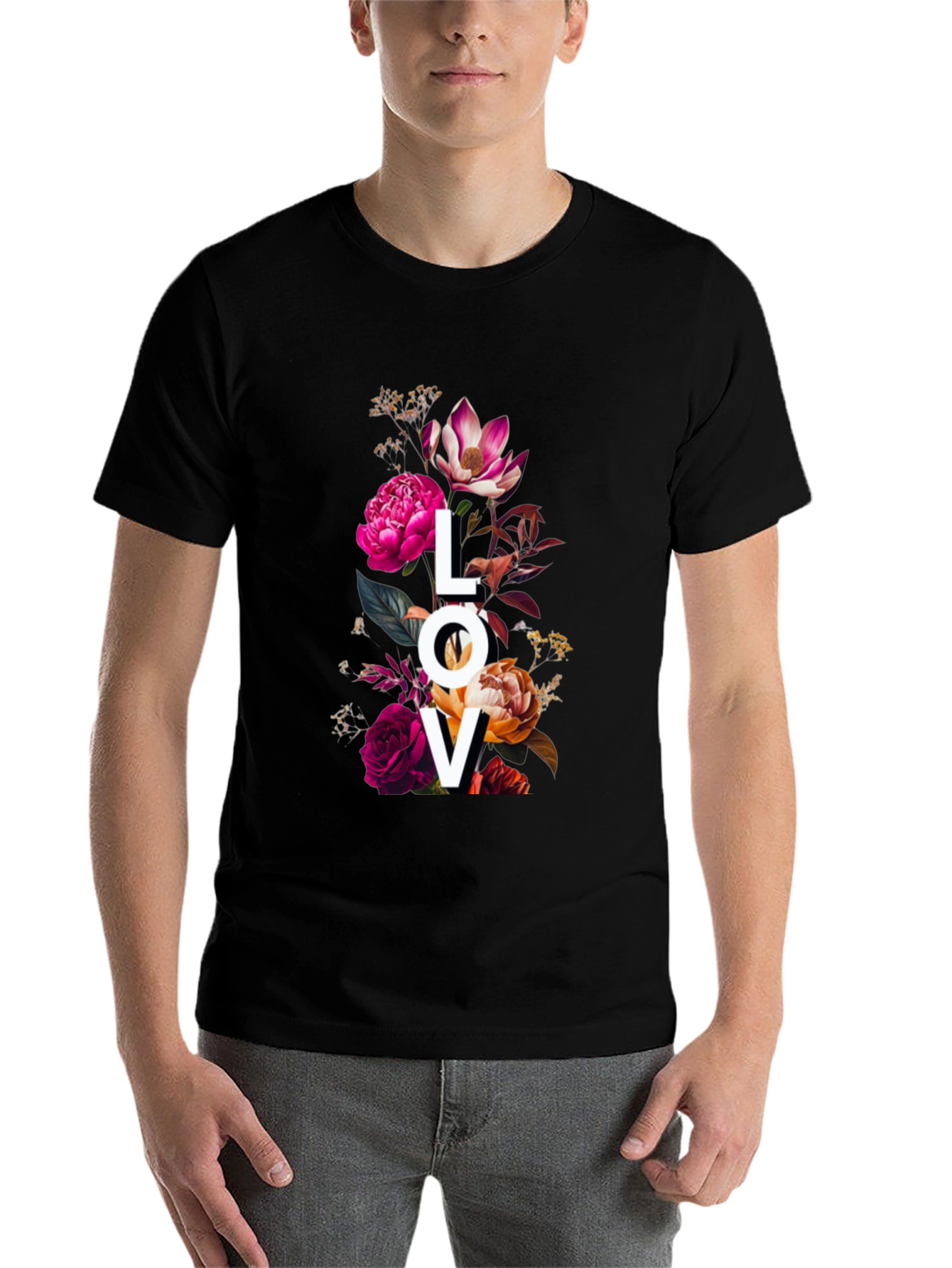 Black Floral LOVE Graphic Print T-Shirt view 7