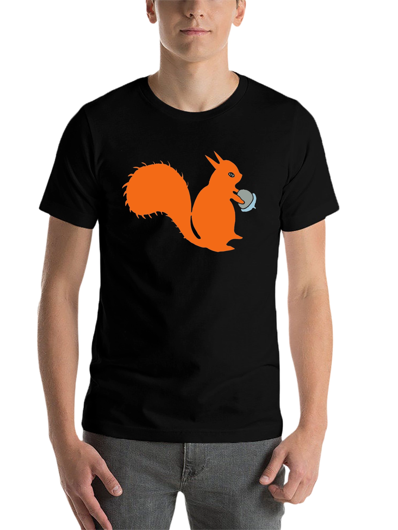 Black Squirrel T-Shirt - Black Cotton Tee with Orange Squirrel Design view 7