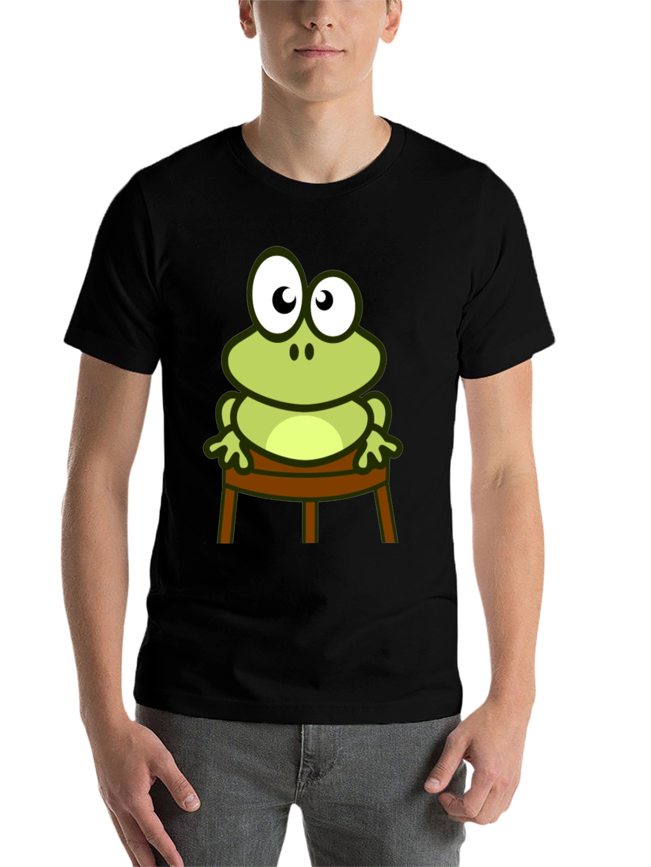 Black Frog on Chair Graphic Tee - Black Cotton T-Shirt view 7