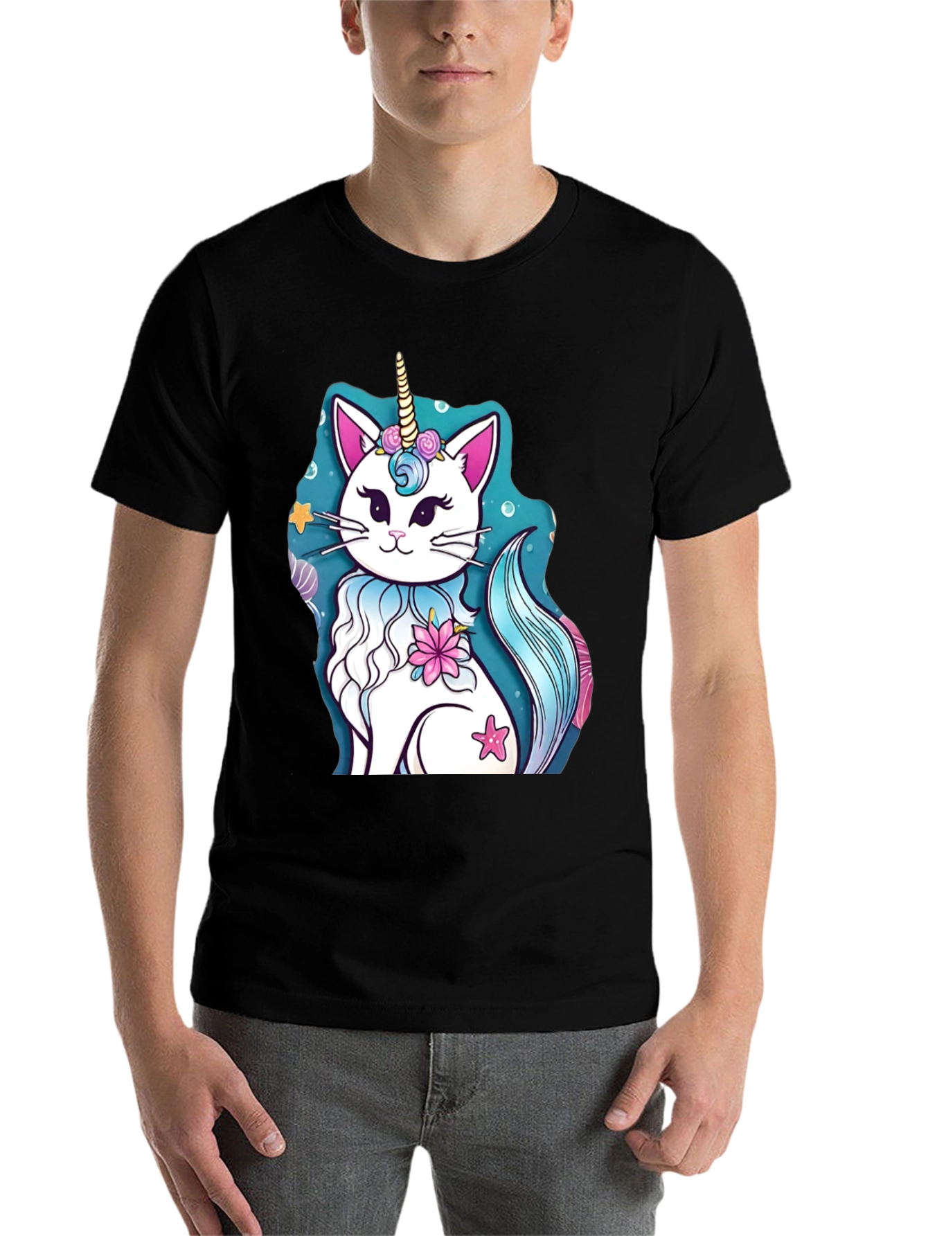 Black Unicat T-Shirt - Cat Unicorn Design view 7