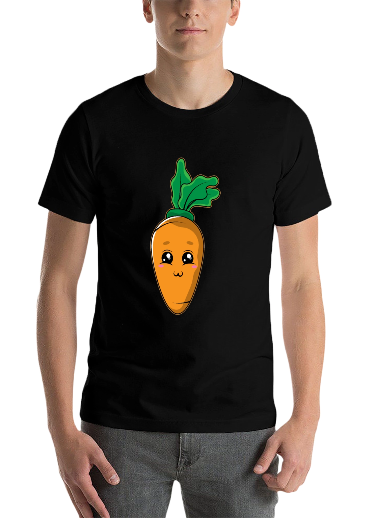 Black Cute Carrot Graphic Tee - Black Cotton Blend T-Shirt view 7