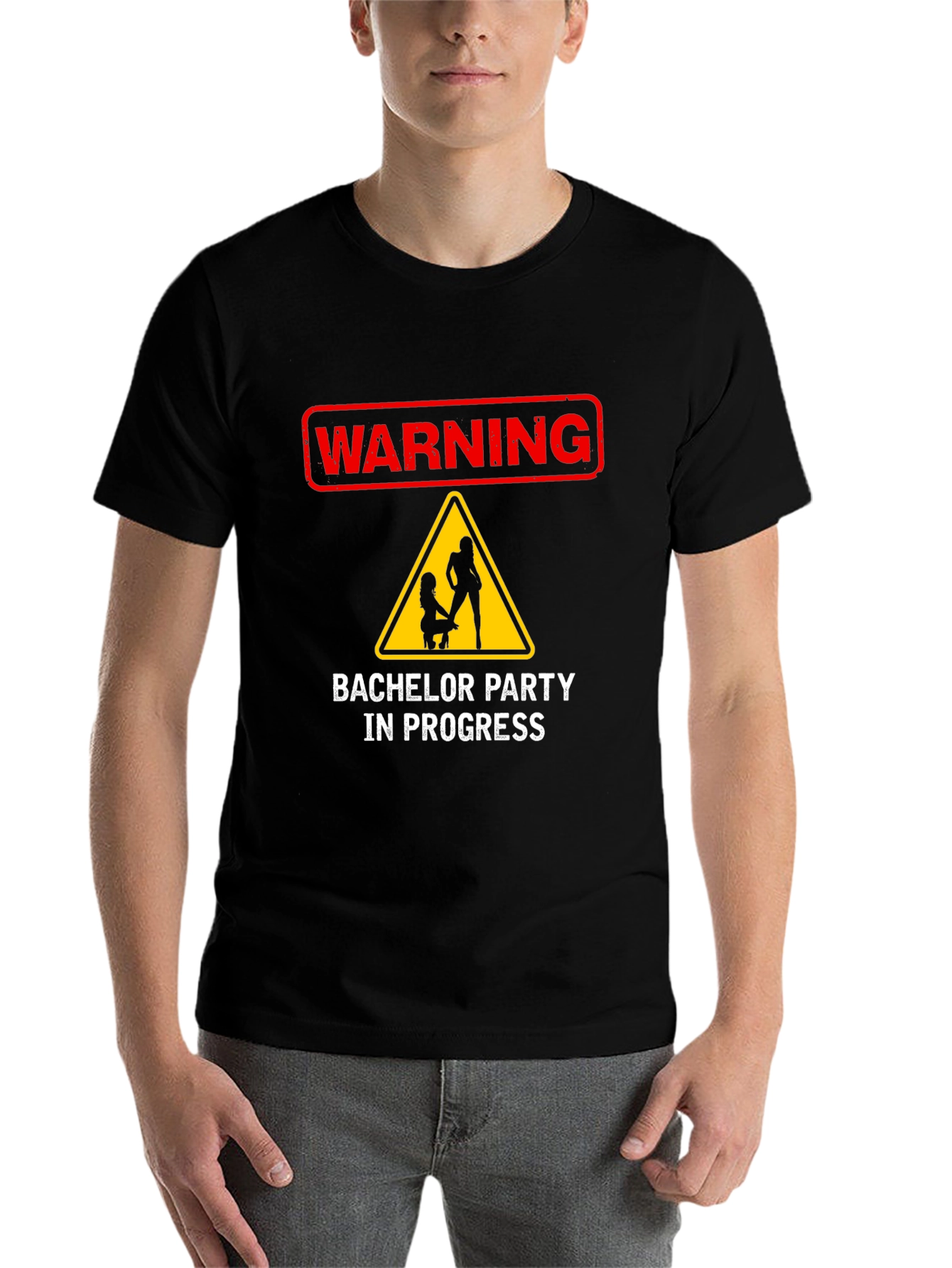 Black Warning: Bachelor Party in Progress T-Shirt view 7