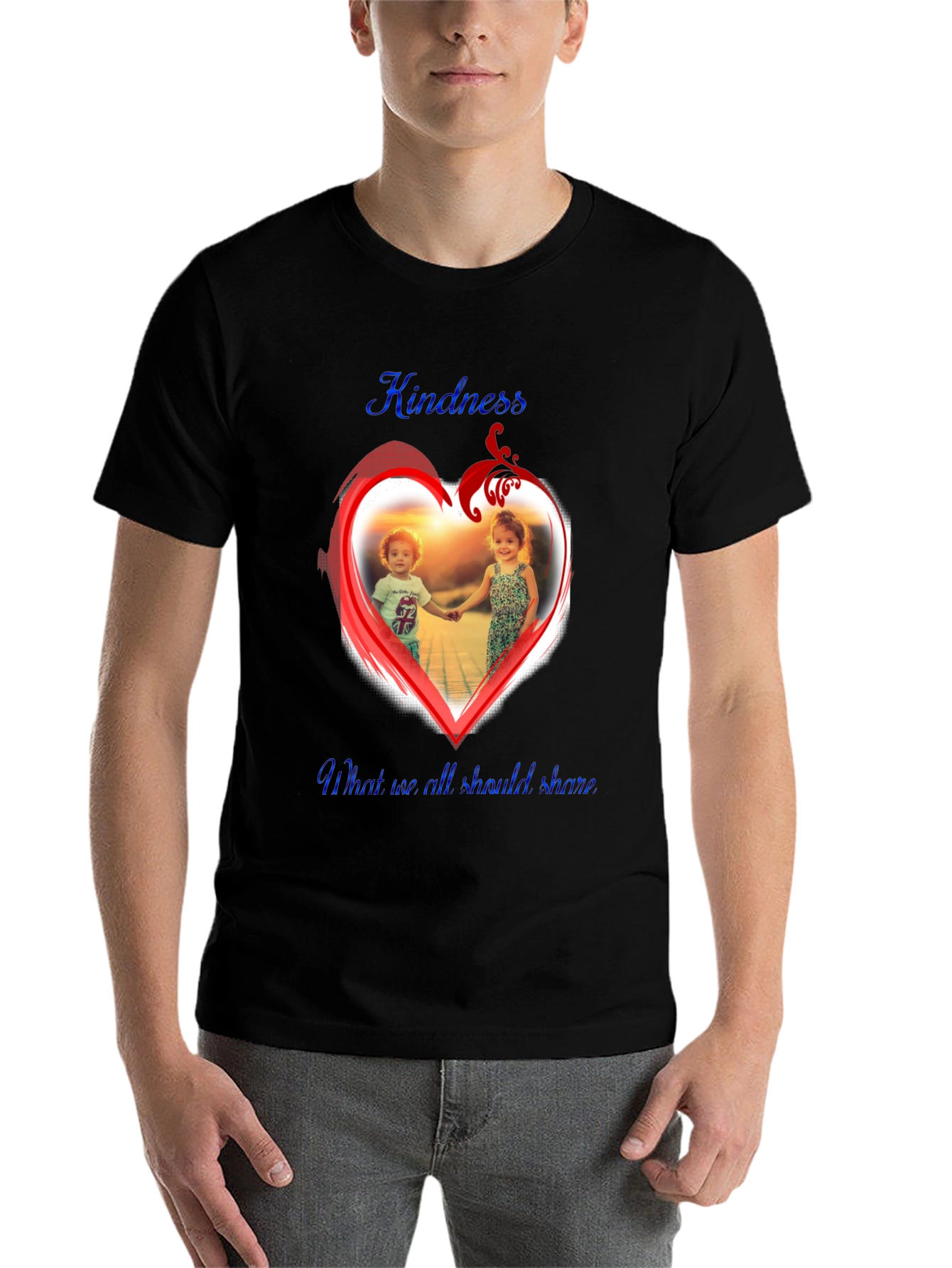 Black Kindness Share Black T-Shirt With Heart Graphic view 7
