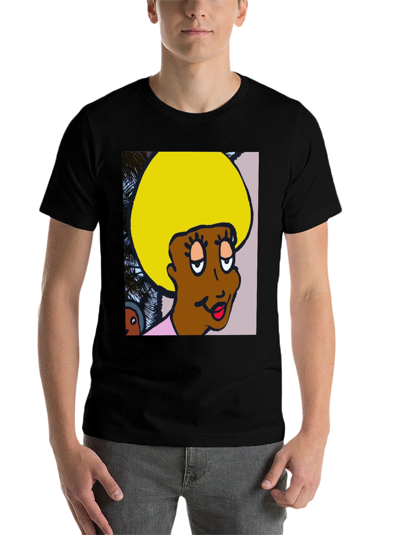 Black Retro Cartoon Afro T-Shirt view 7