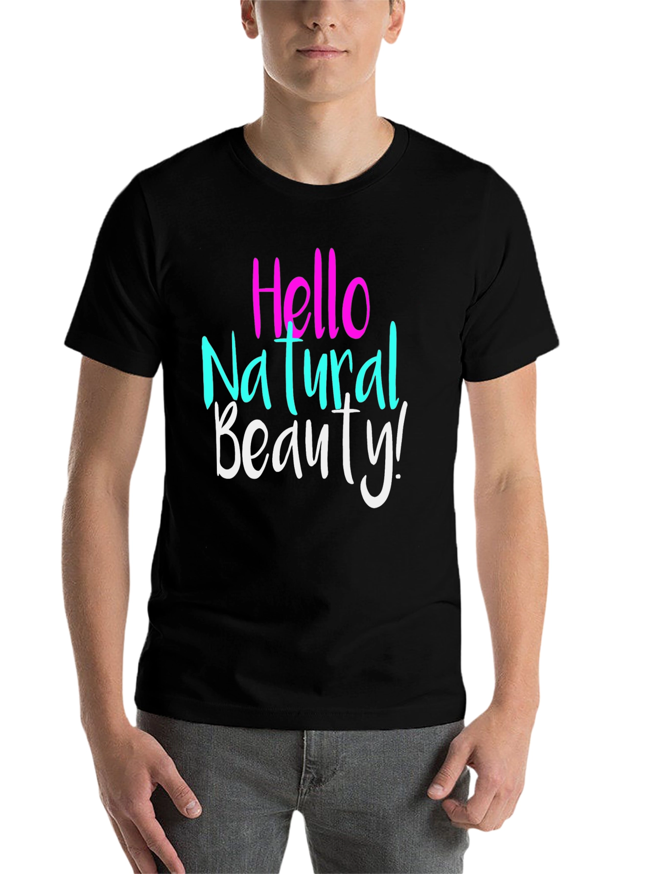 Black Hello Natural Beauty T-Shirt - Stylish Casual Tee view 7