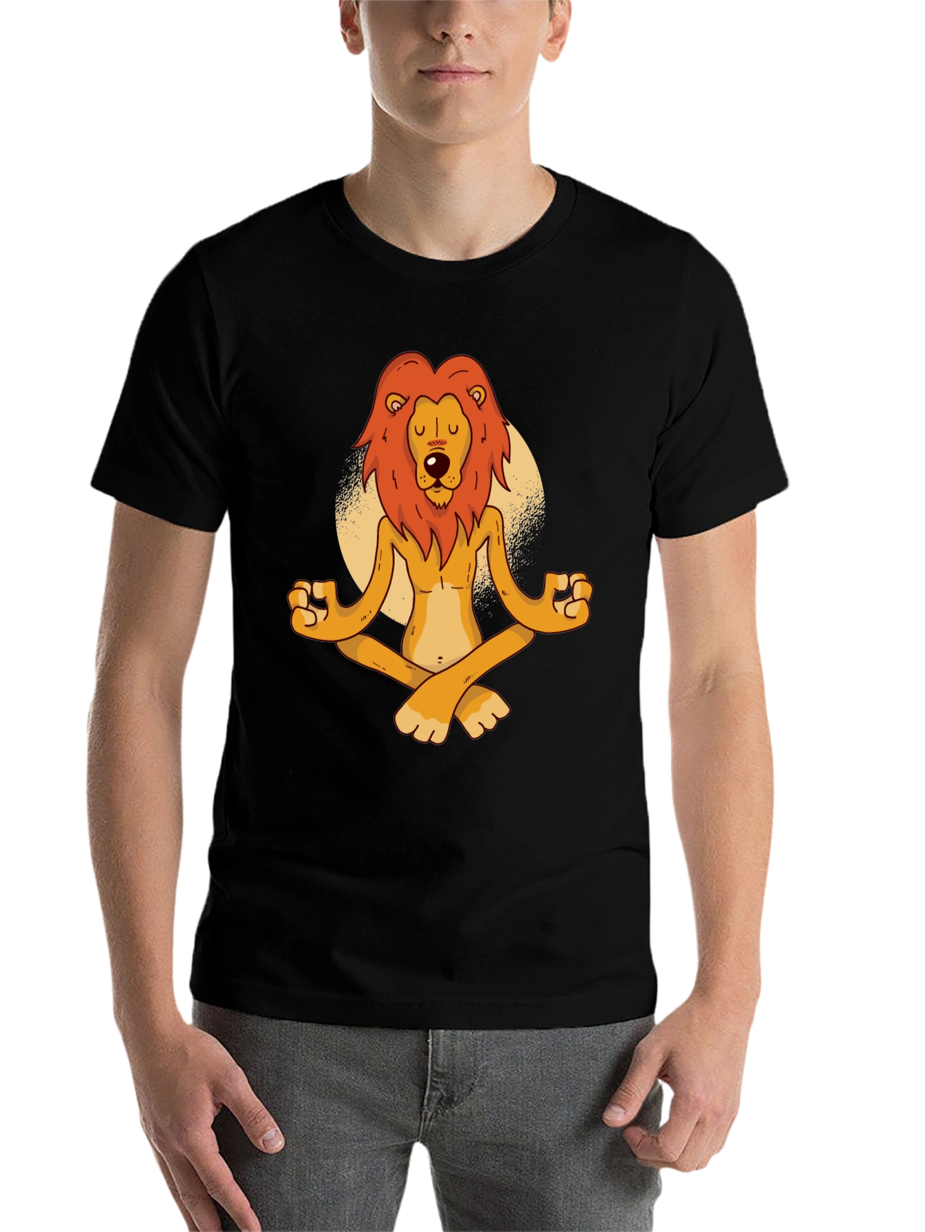 Black Meditating Lion Graphic Tee - Relaxed Fit Black T-Shirt view 7