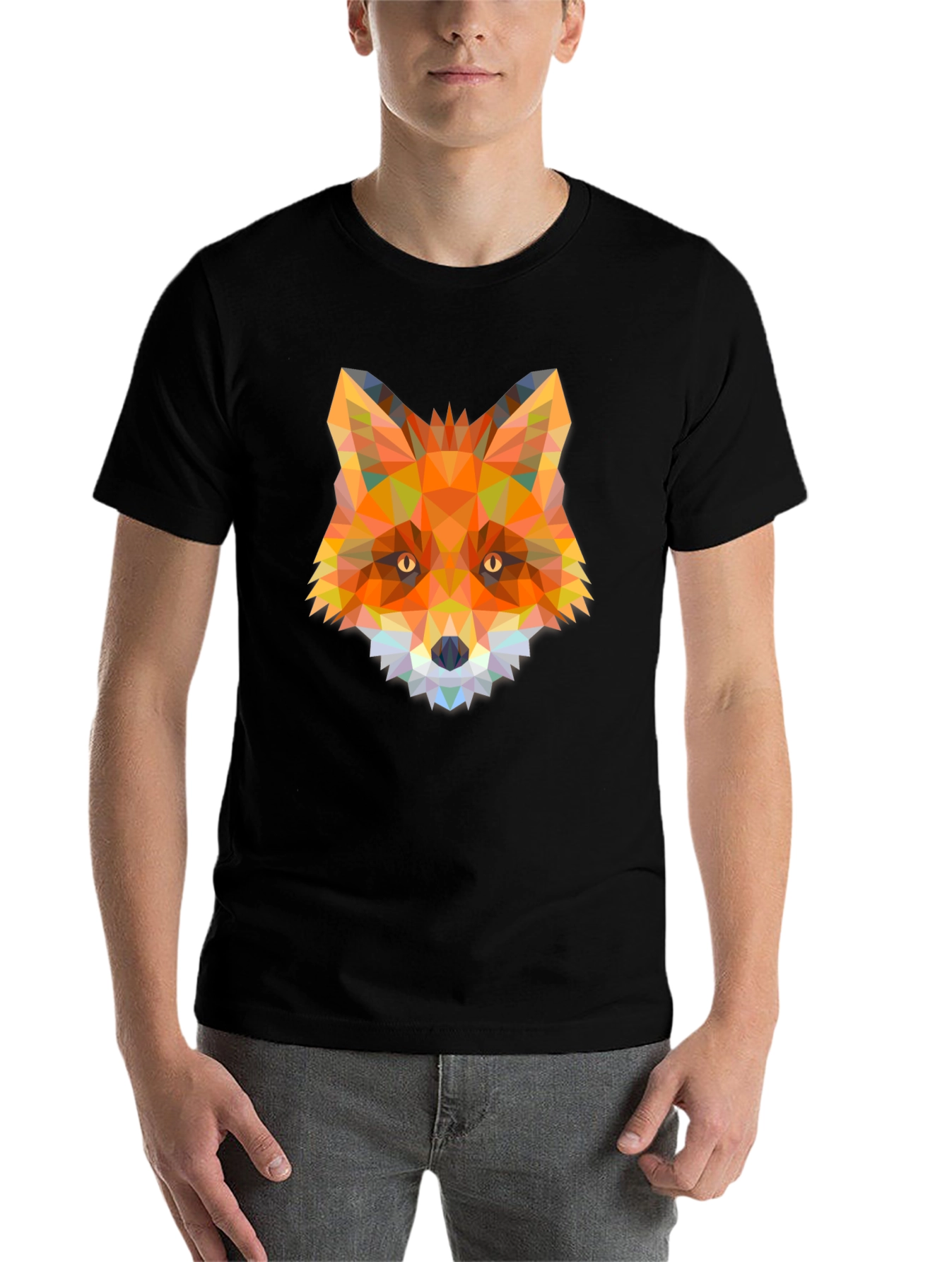 Black Geometric Fox T-Shirt - Modern Animal Design view 7