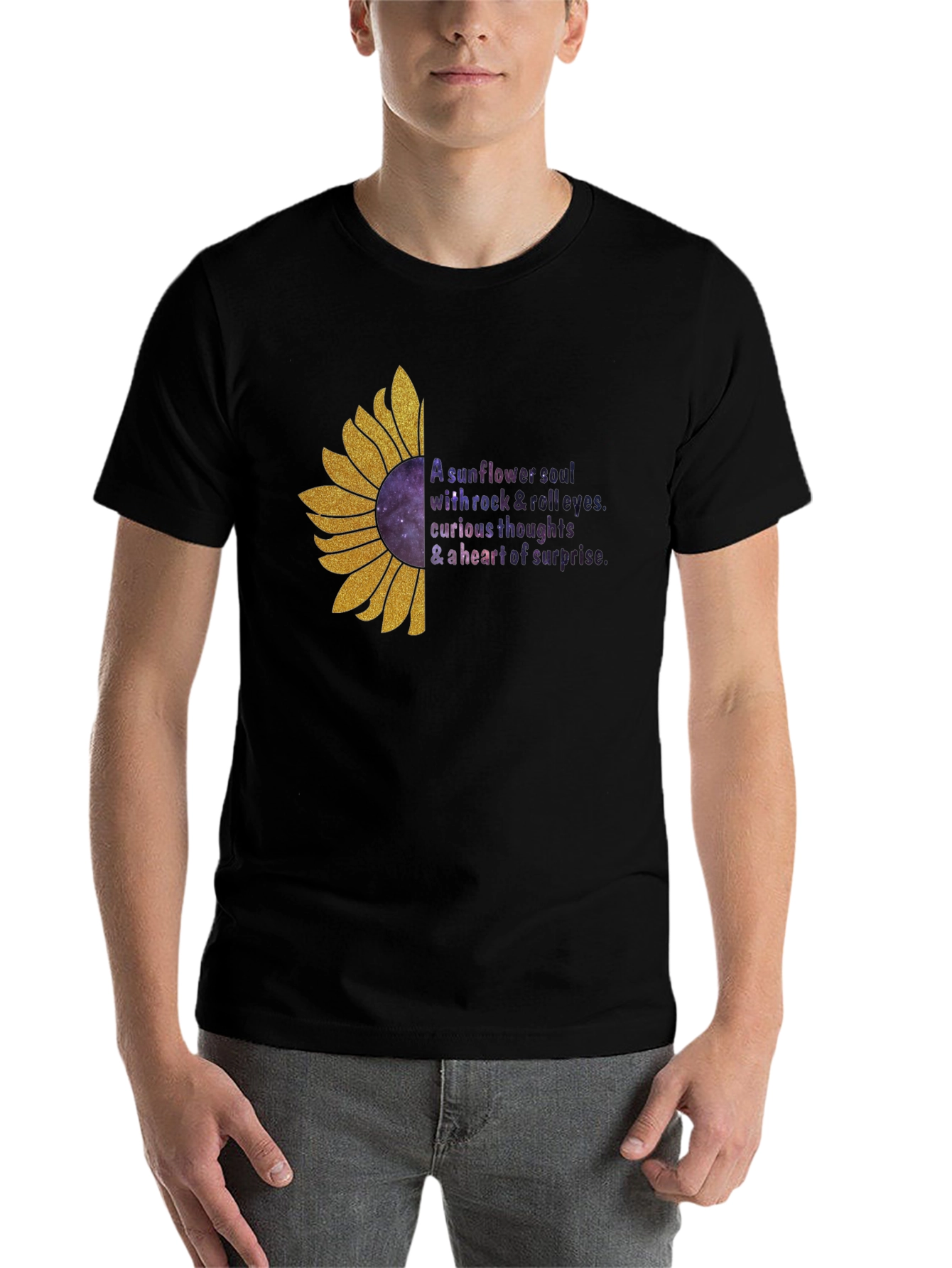 Black Sunflower Soul Graphic Tee - Black Cotton Blend T-Shirt view 7