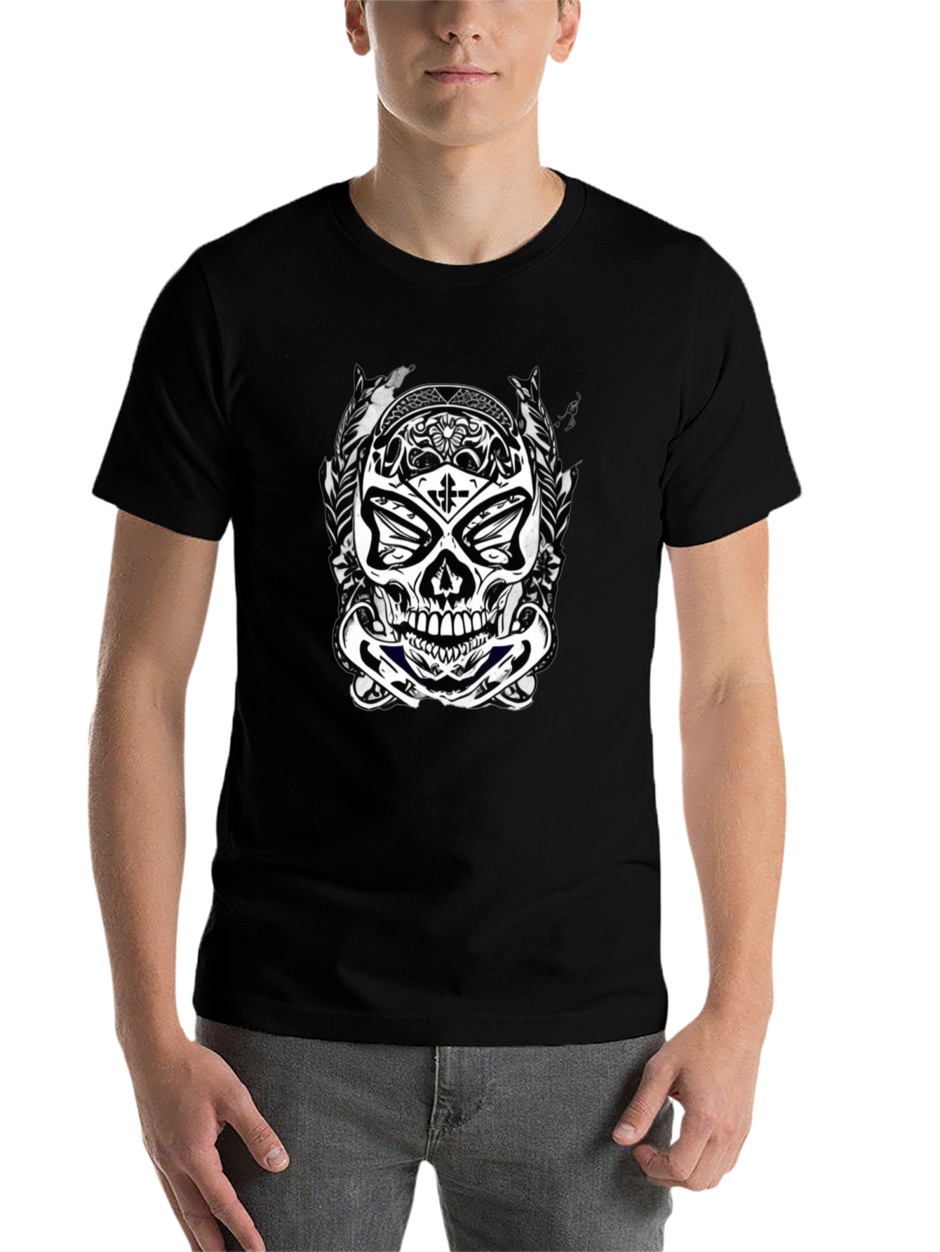 Black Skull Graphic Black T-Shirt for Men view 7