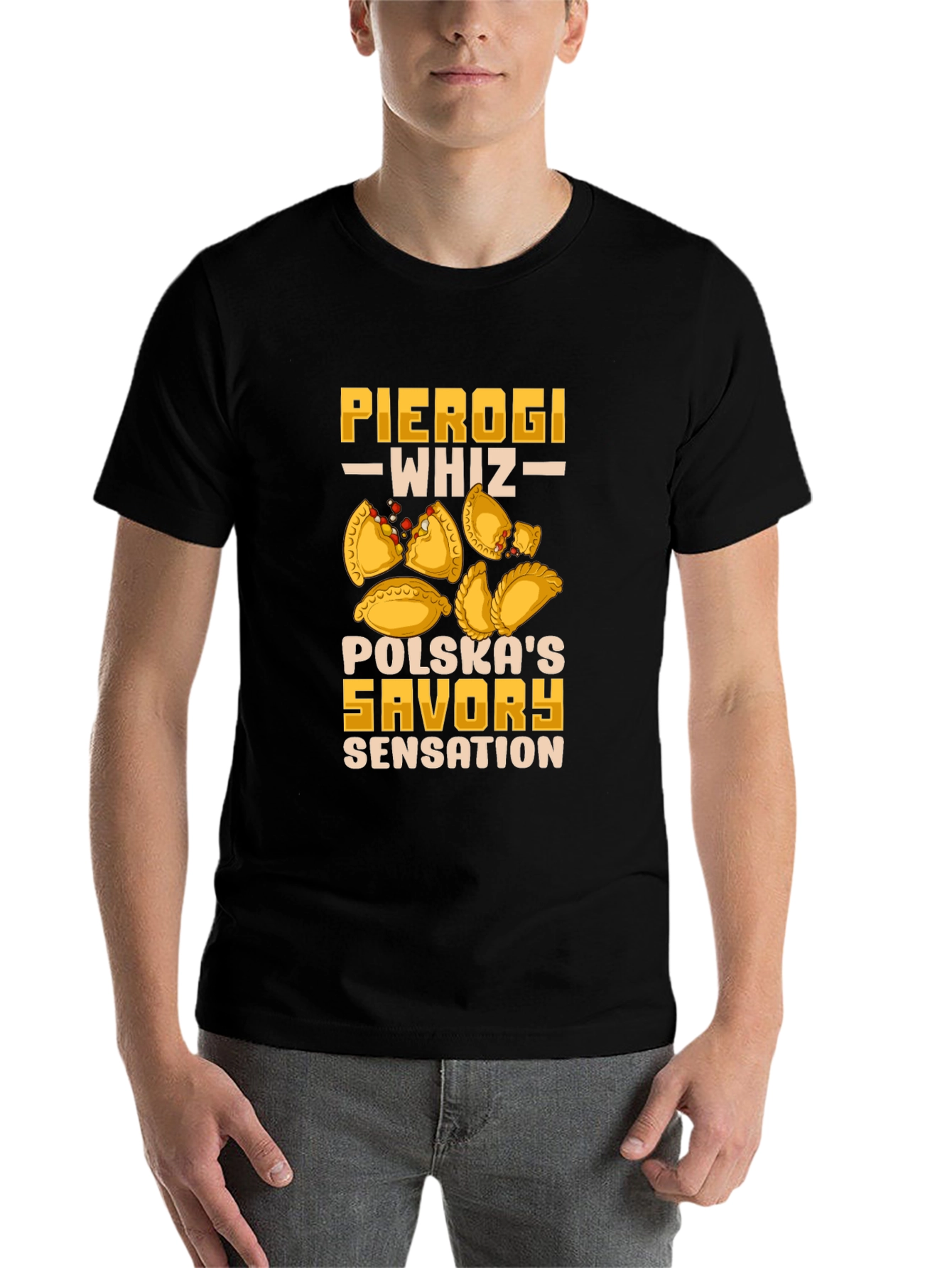 Black Pierogi Whiz T-Shirt | Polska's Savory Sensation view 7