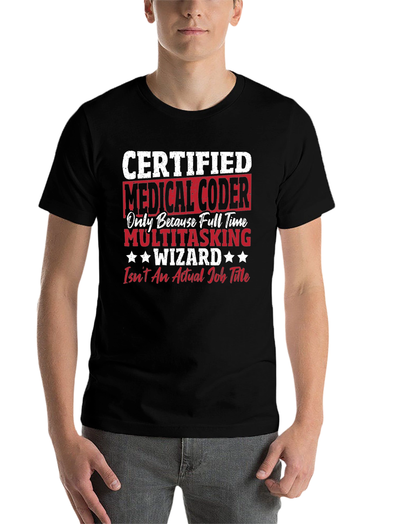 Black Medical Coder Multitasking Wizard Graphic Tee view 7