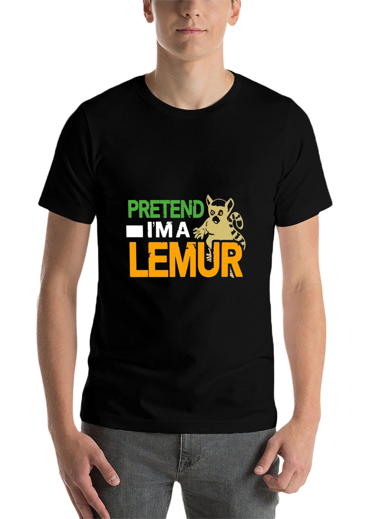 Black Pretend I'm A Lemur Funny Graphic T-Shirt view 7