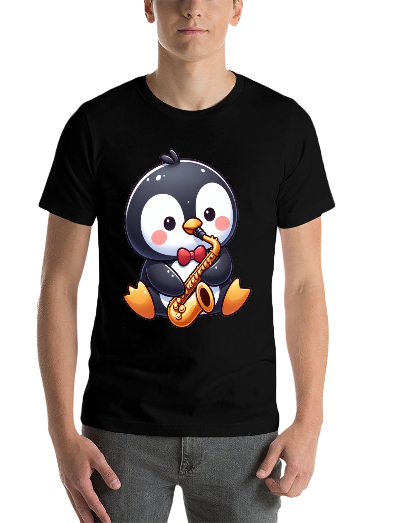 Black Penguin Sax Player T-Shirt view 7