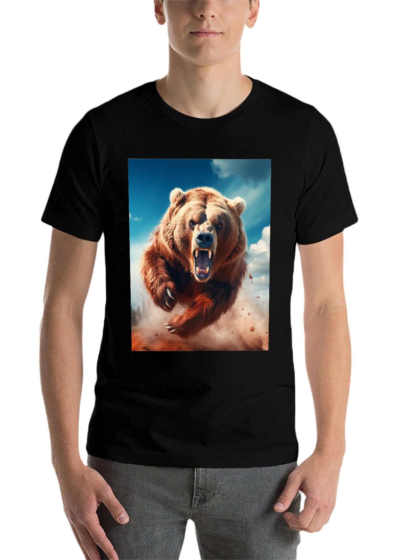 Roaring Bear Graphic Tee - Black Cotton Comfort - 7