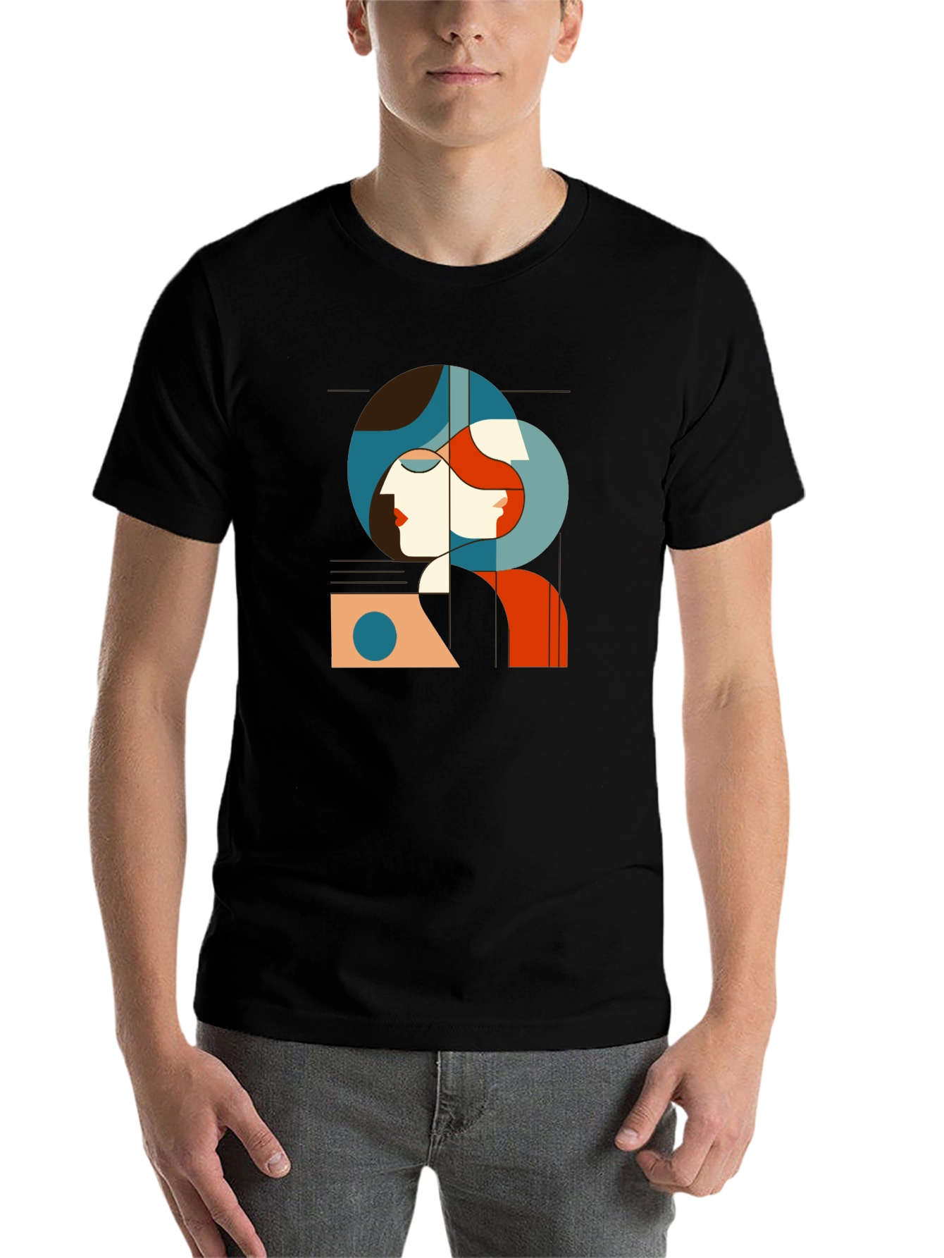 Black Abstract Woman Graphic Tee - Unisex Black T-Shirt view 7