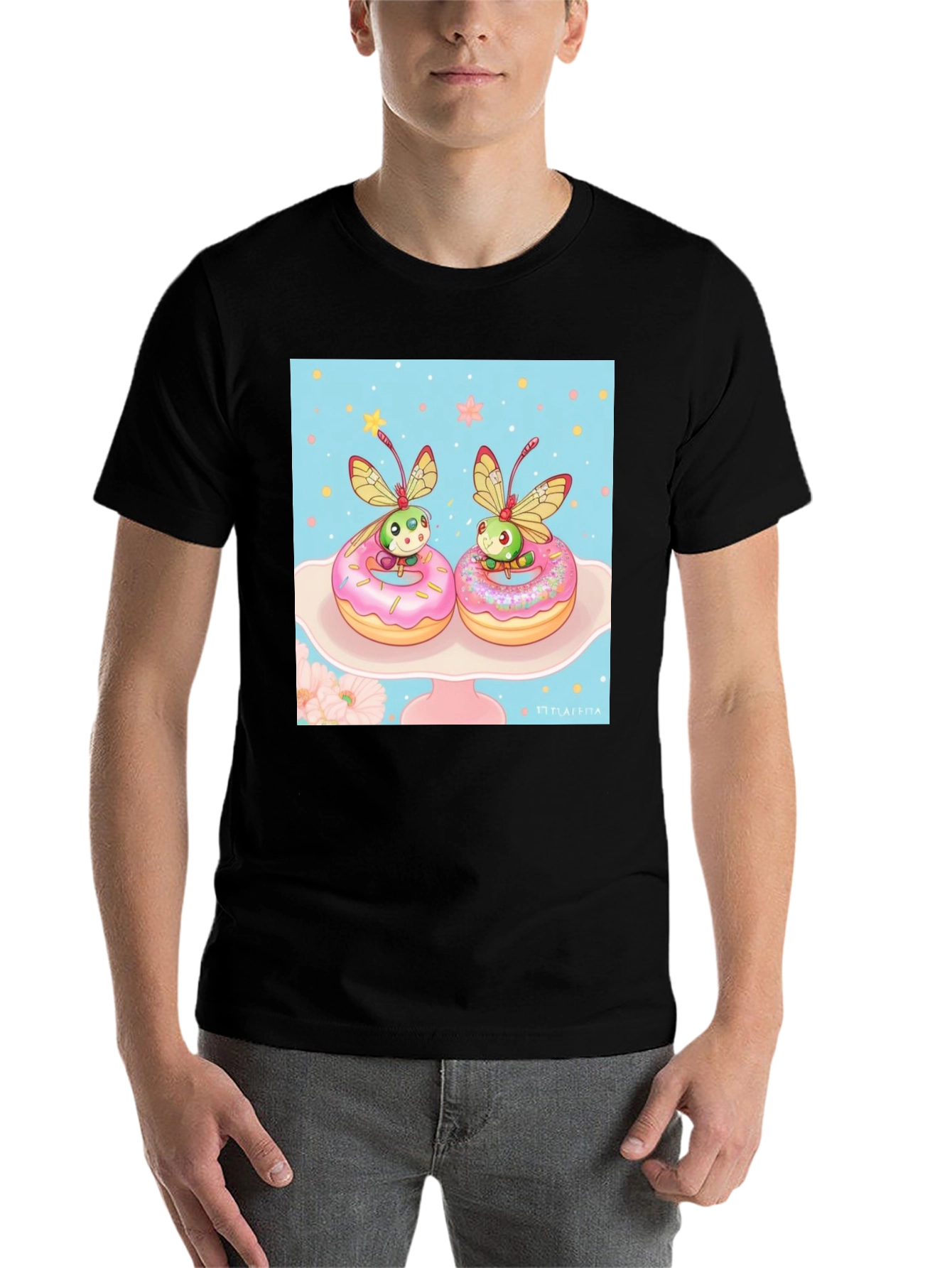 Black Cute Bug on Donut T-Shirt view 7
