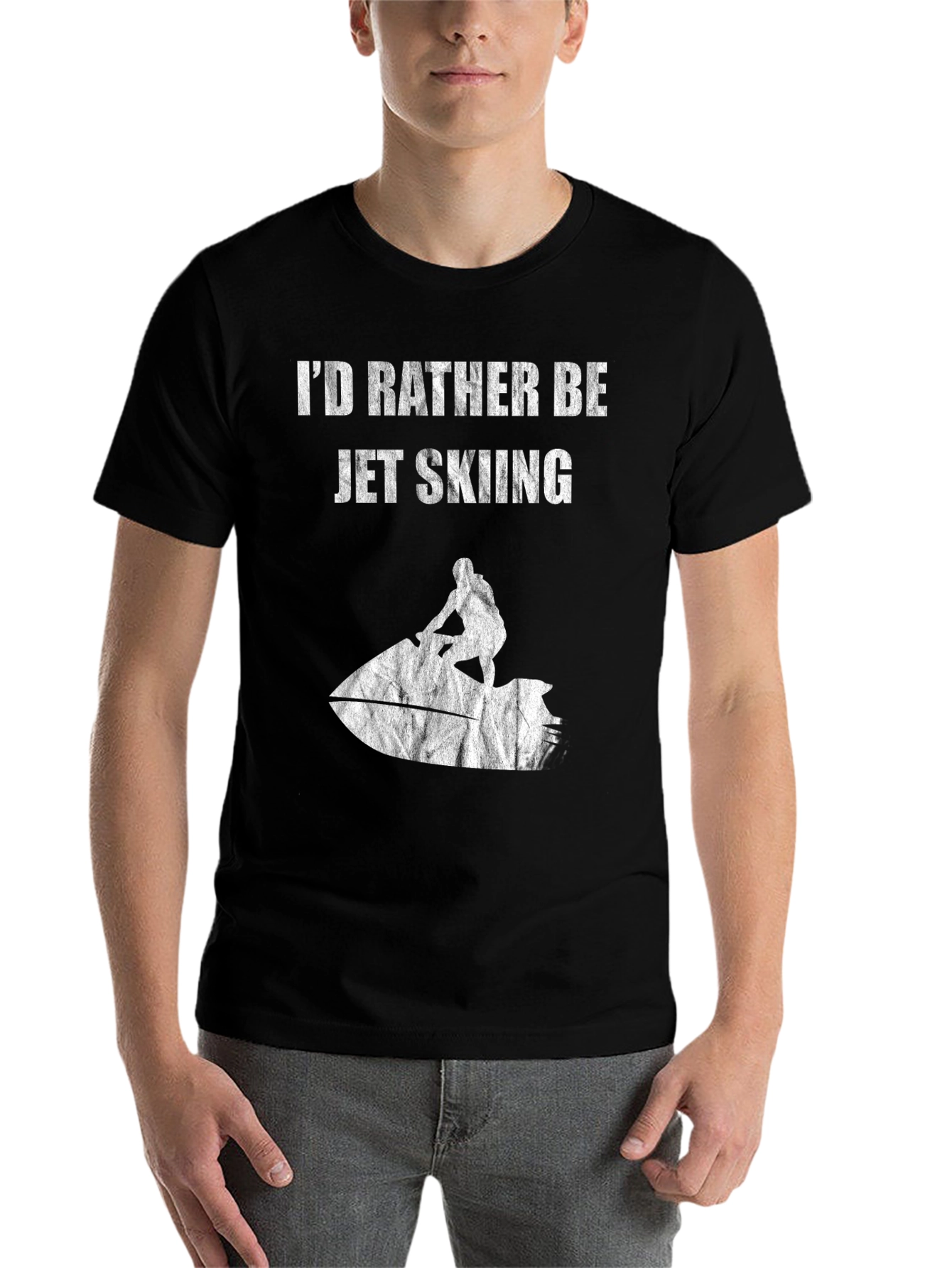 Black Jet Skiing Graphic Tee - Black Cotton T-Shirt view 7