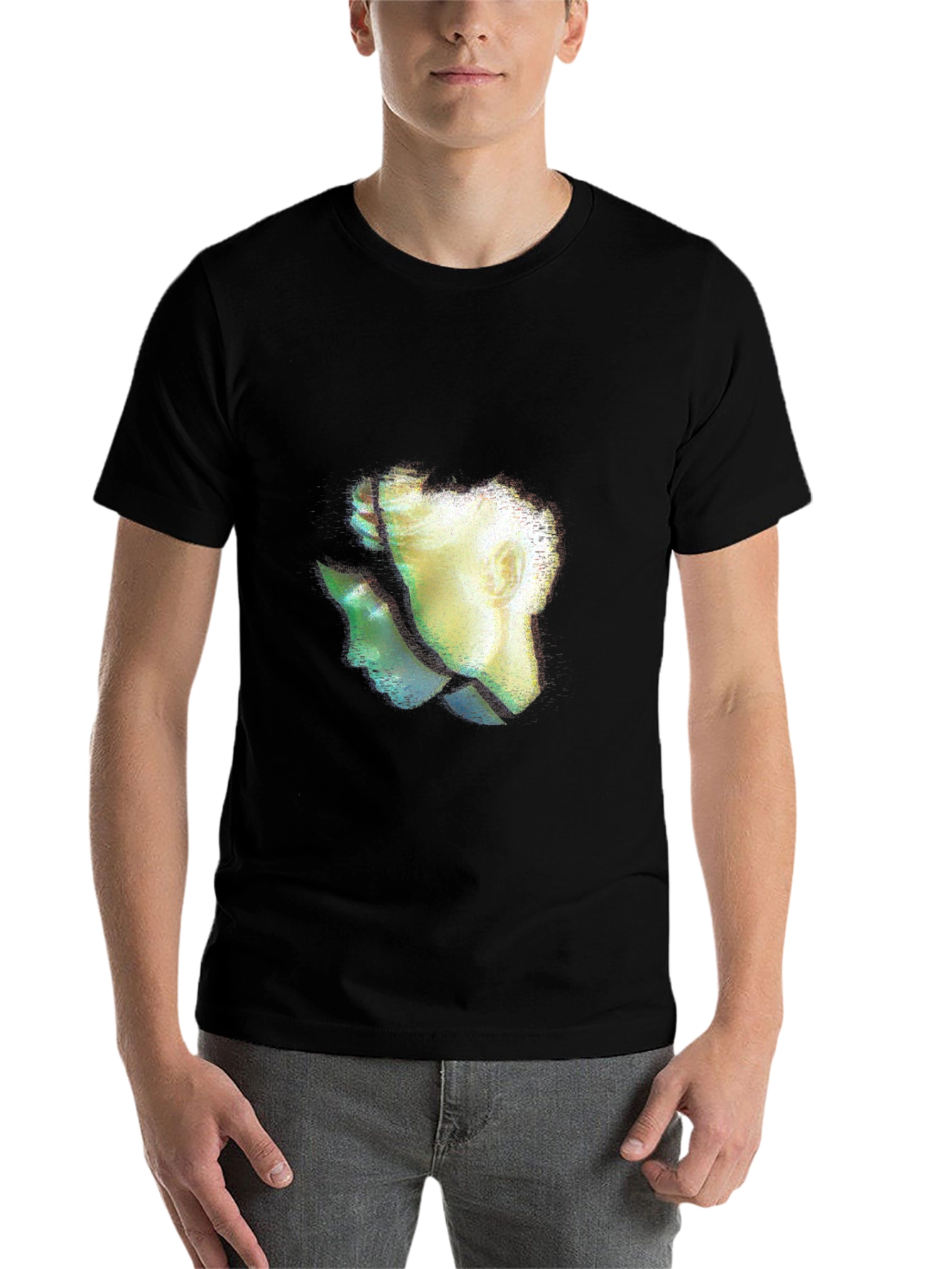 Black Abstract Two-Face Graphic Black T-Shirt view 7