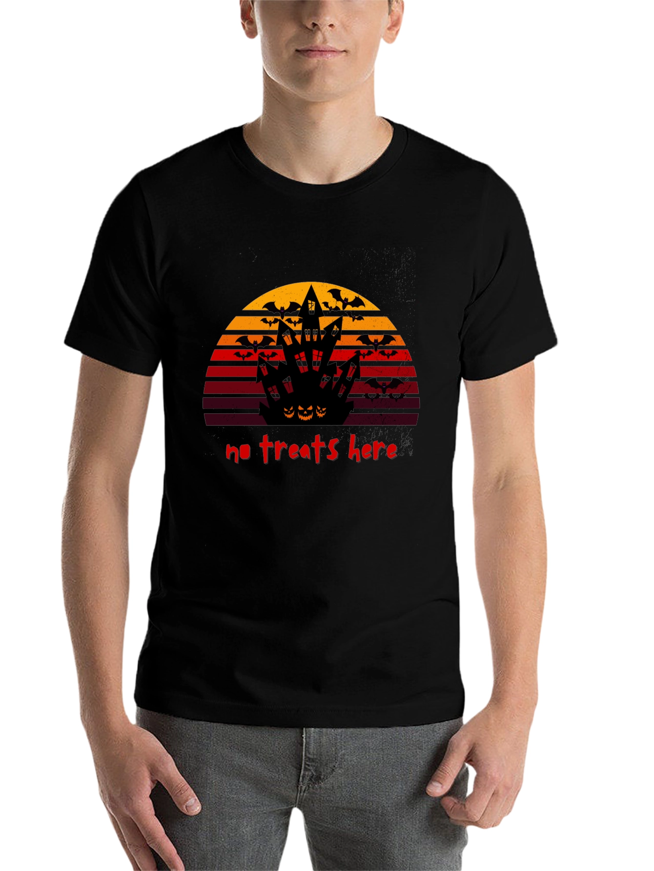Black Halloween No Treats Here Graphic T-Shirt view 7