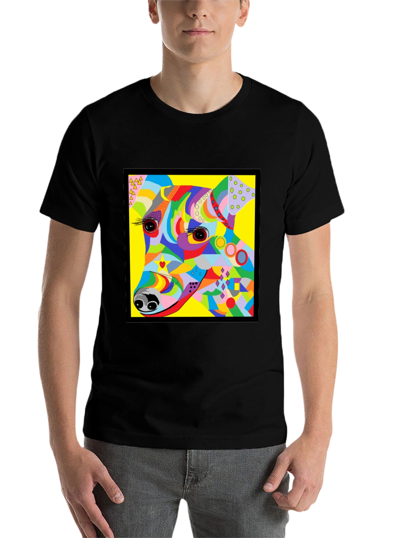Black Colorful Dog Graphic Tee - Artistic Pup Print view 7
