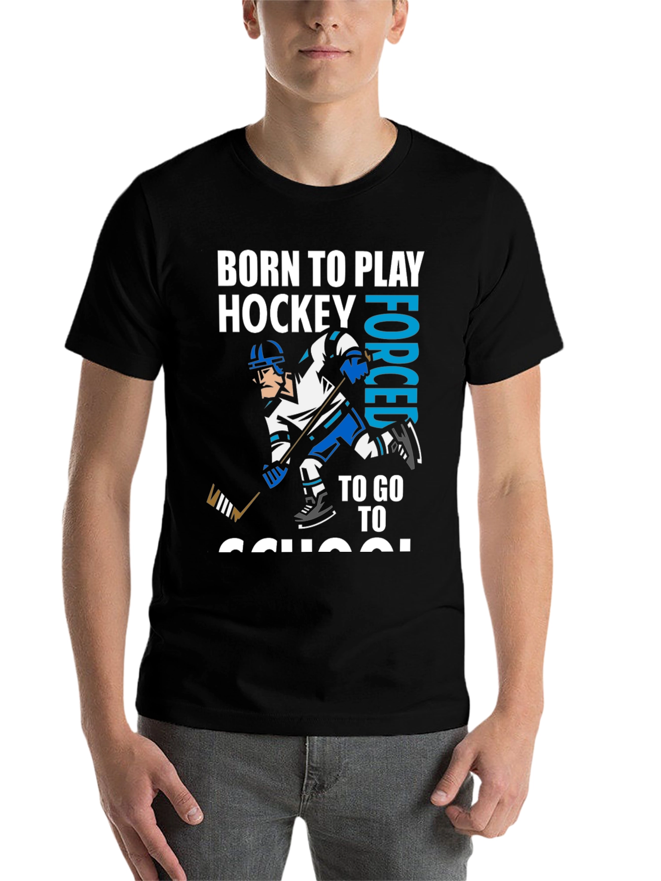 Black Born To Play Hockey T-Shirt view 7