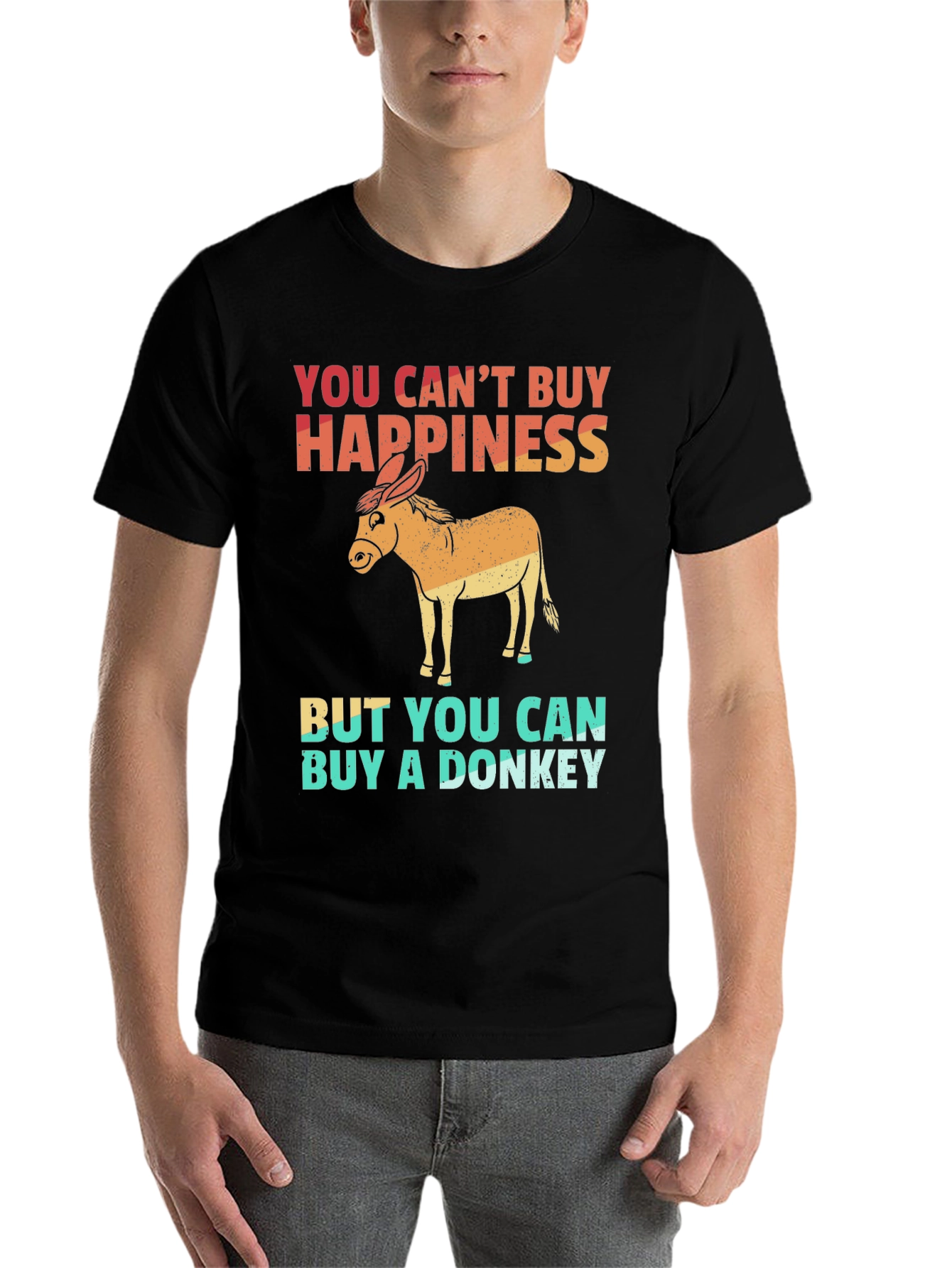 Black Funny Donkey Graphic Tee - You Can't Buy Happiness view 7