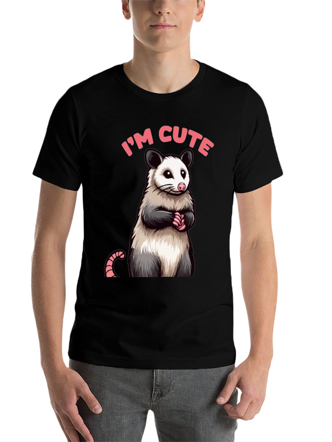 Black Cute Opossum Graphic Tee Shirt view 7