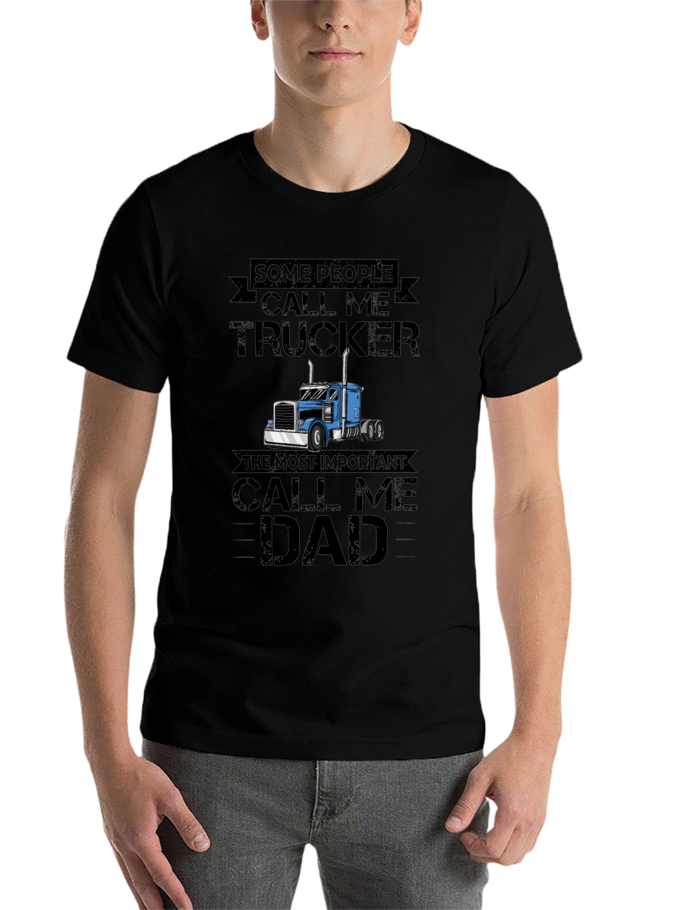 Black Trucker Dad Graphic Tee - Black view 7