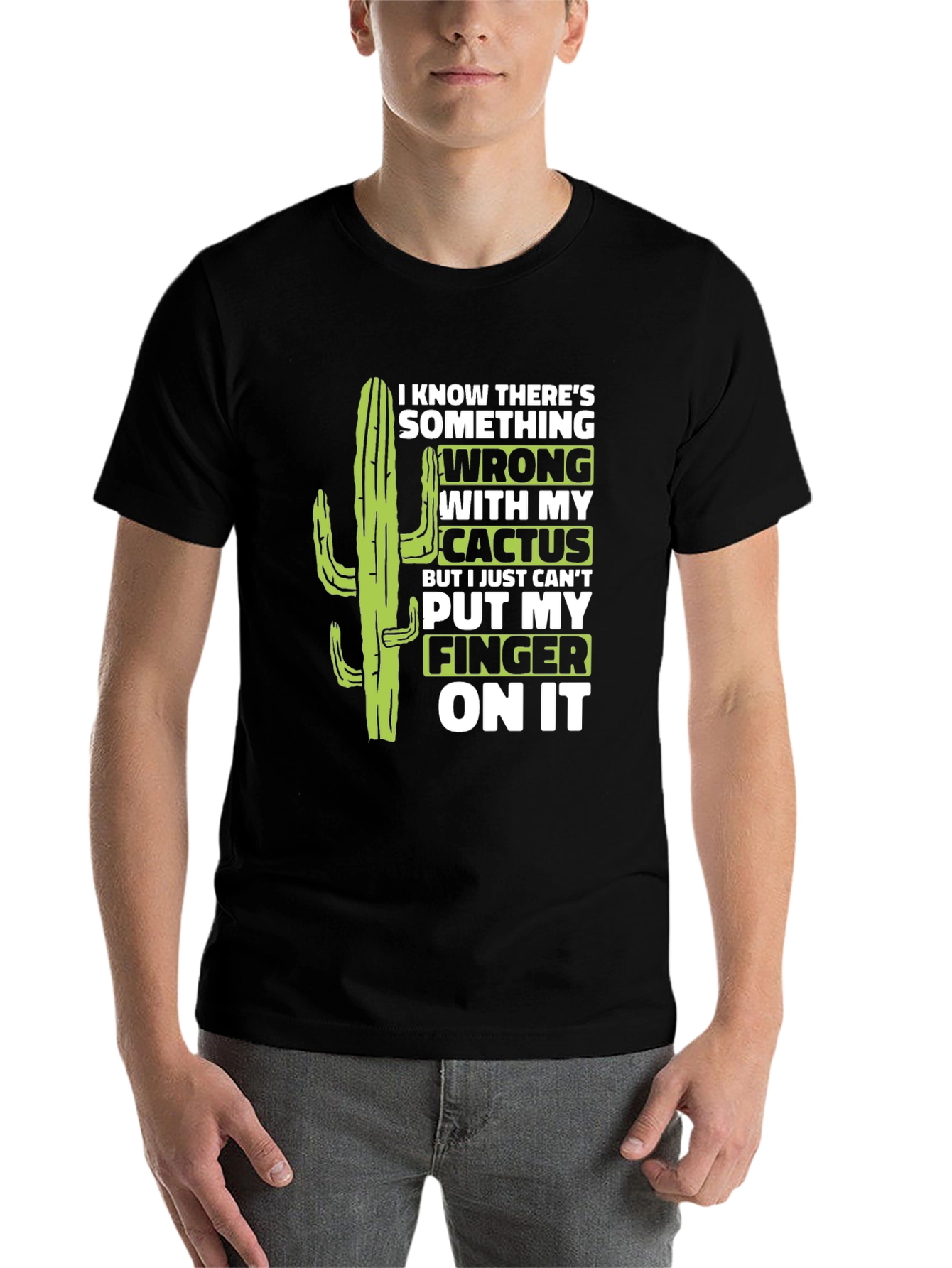 Black Funny Cactus T-Shirt - Something's Wrong Humor Tee view 7