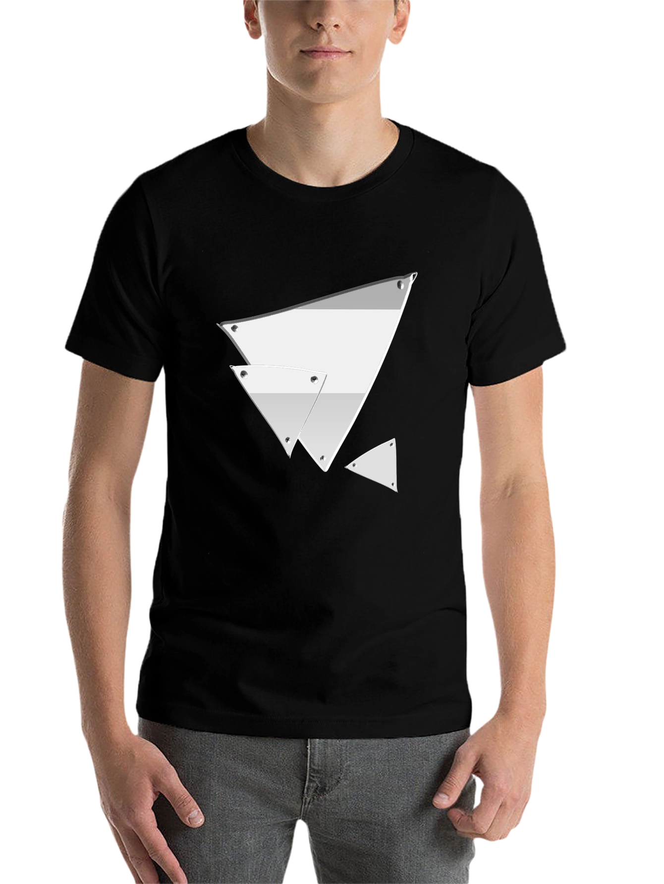Black Modern Geometric Triangle Graphic Tee - Black view 7