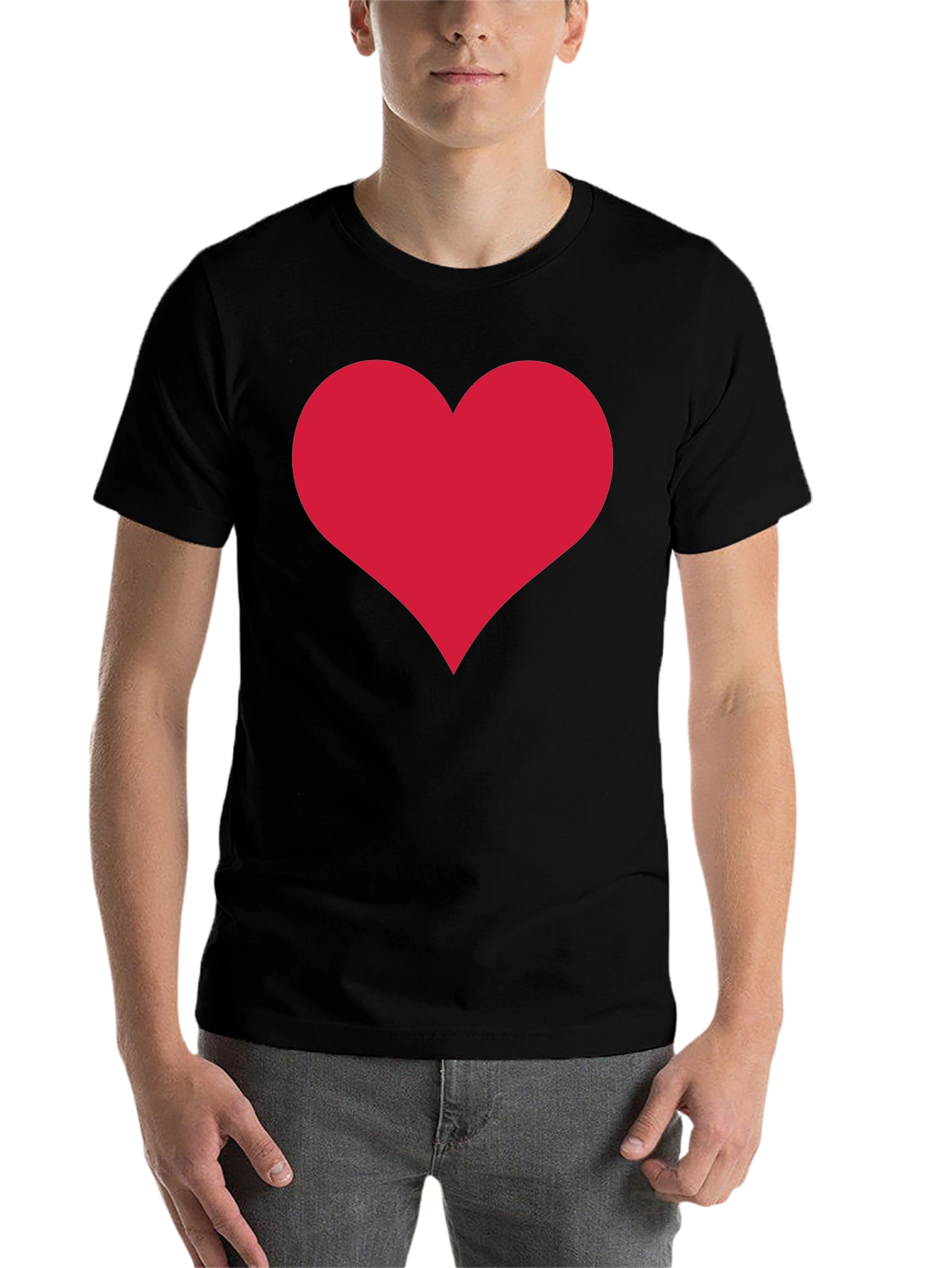Black Red Heart Print Black Crew Neck T-Shirt view 7