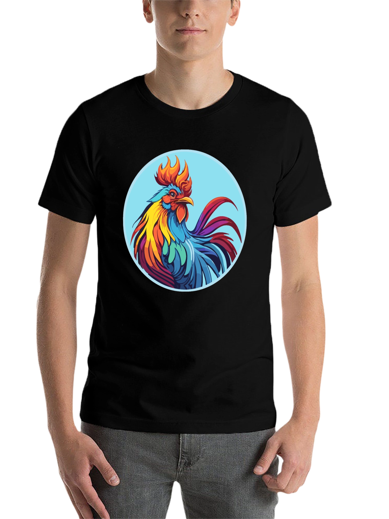 Black Rooster Graphic Tee - Bold Black Cotton T-Shirt view 7