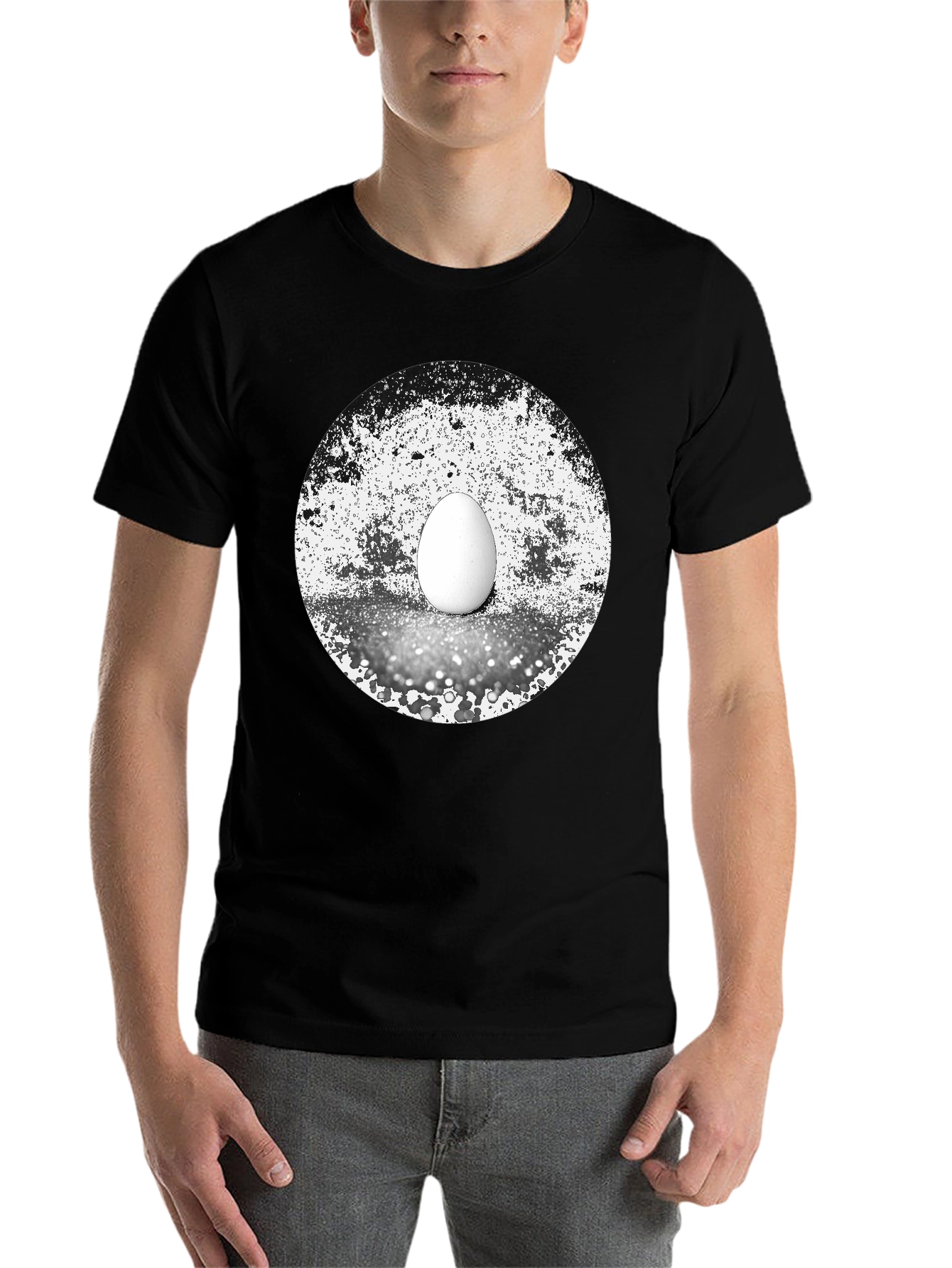Black Abstract Egg Graphic Tee - Black Cotton T-Shirt view 7