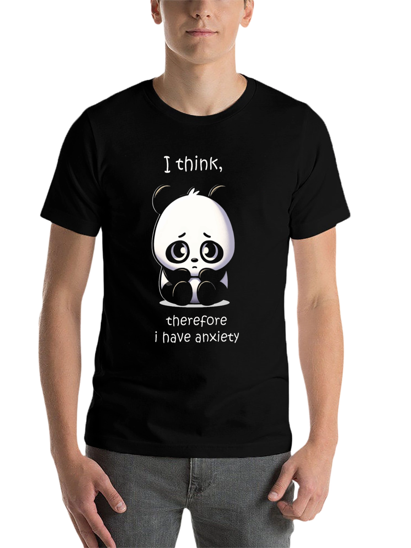 Black Anxiety Panda T-Shirt - Funny Graphic Tee view 7