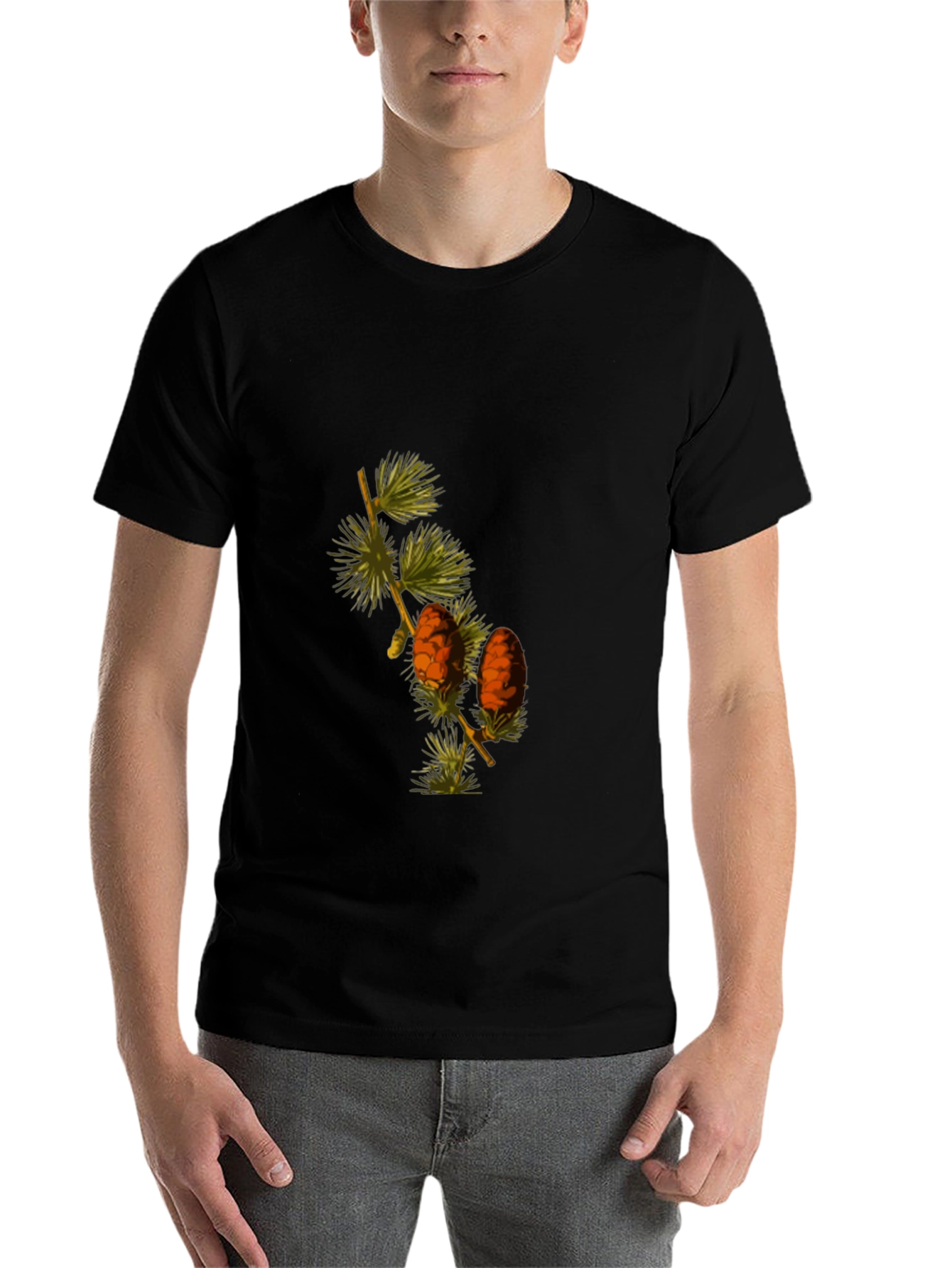 Black Botanical Pine Cone Graphic Tee - Nature Inspired T-Shirt view 7