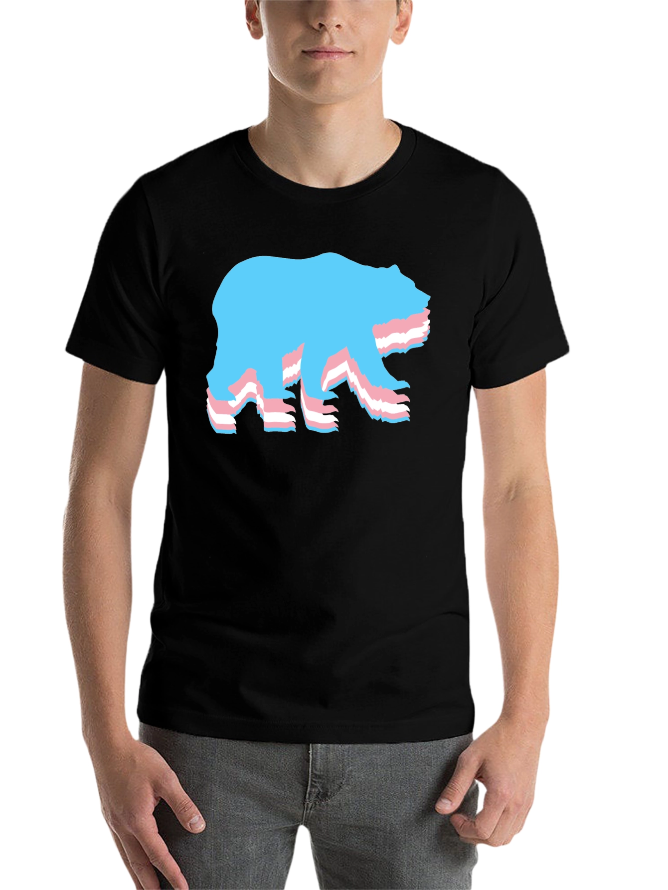 Black Transgender Pride Bear T-Shirt - Black view 7